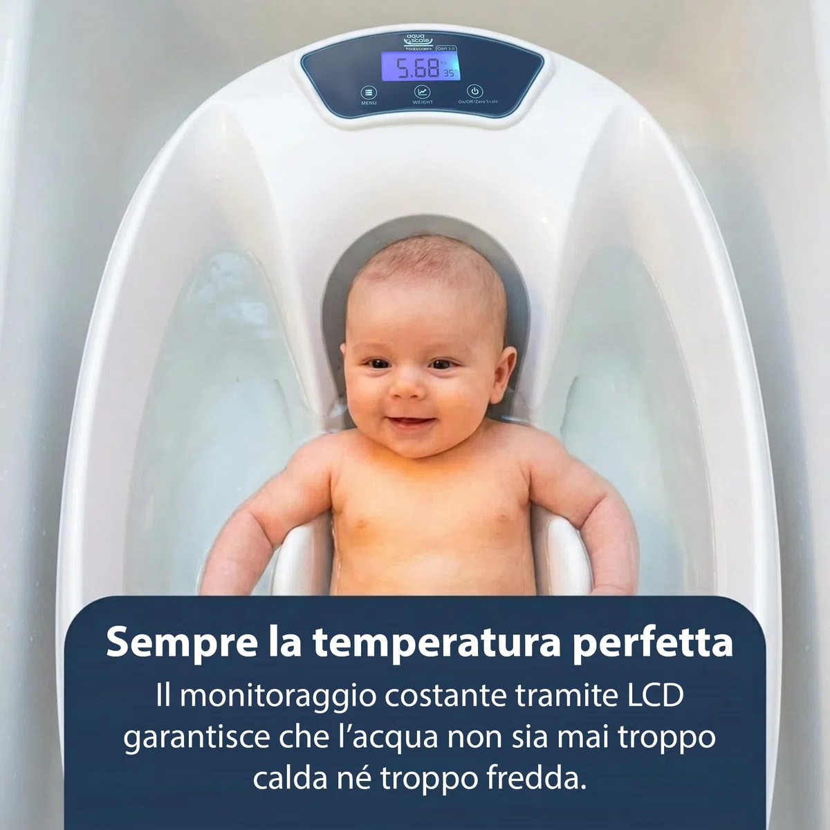 AquaScale 3-in-1 Vaschetta Bagnetto Neonato, Bilancia Digitale e Termometro per L'Acqua, Next Generation V3
