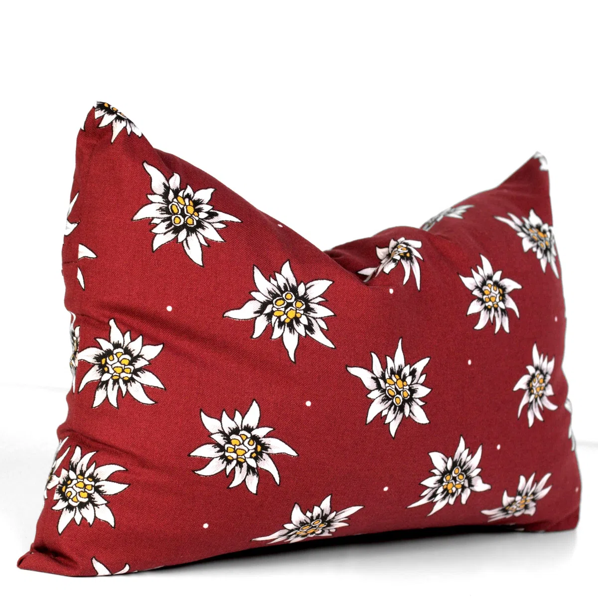 Cuscino di pino cembro con fodera interiore bio e federa esteriore -Fiori edelweiss, 30 x 20cm - Profumo di pino cembro naturale al 100%