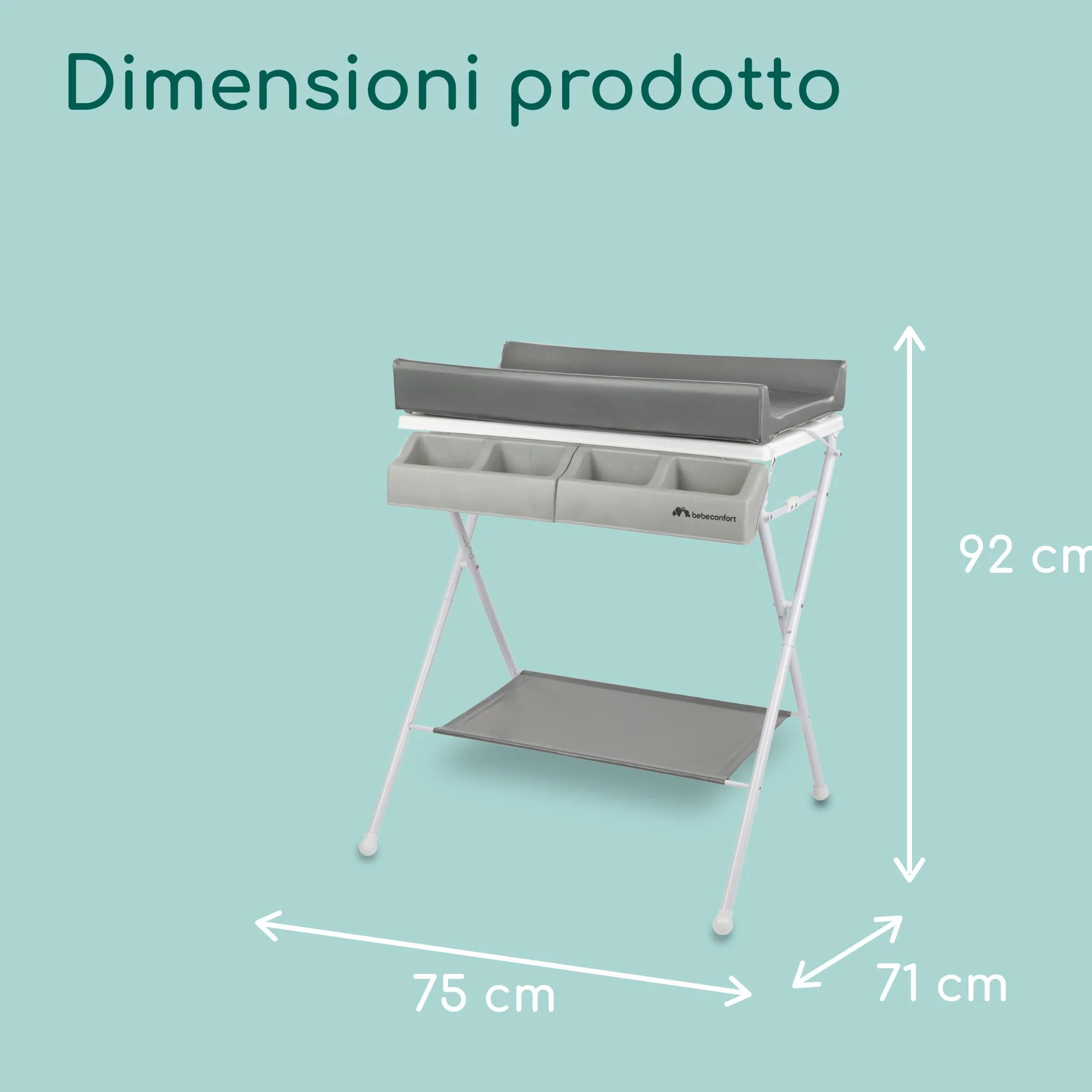 Bebeconfort Baltic 2 in 1 Bagnetto Fasciatoio Neonato 0-12 Mesi (max 11kg) Chiusura Compatta Grey Mist