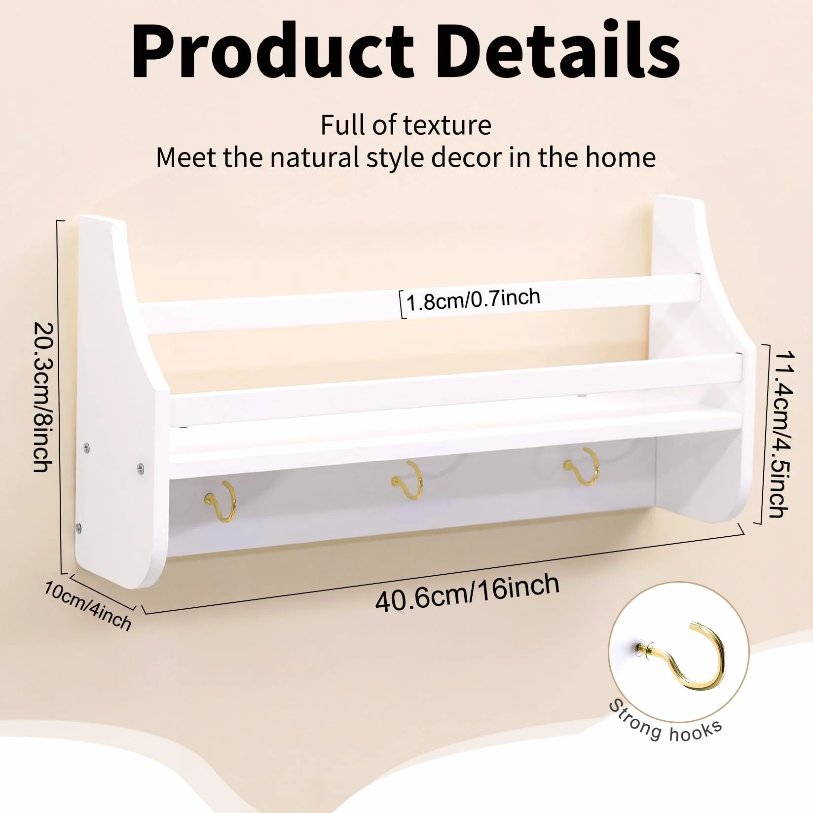 Set di 2 mensole galleggianti per bambini 40 x 20 x 10 cm bianco organizer da parete