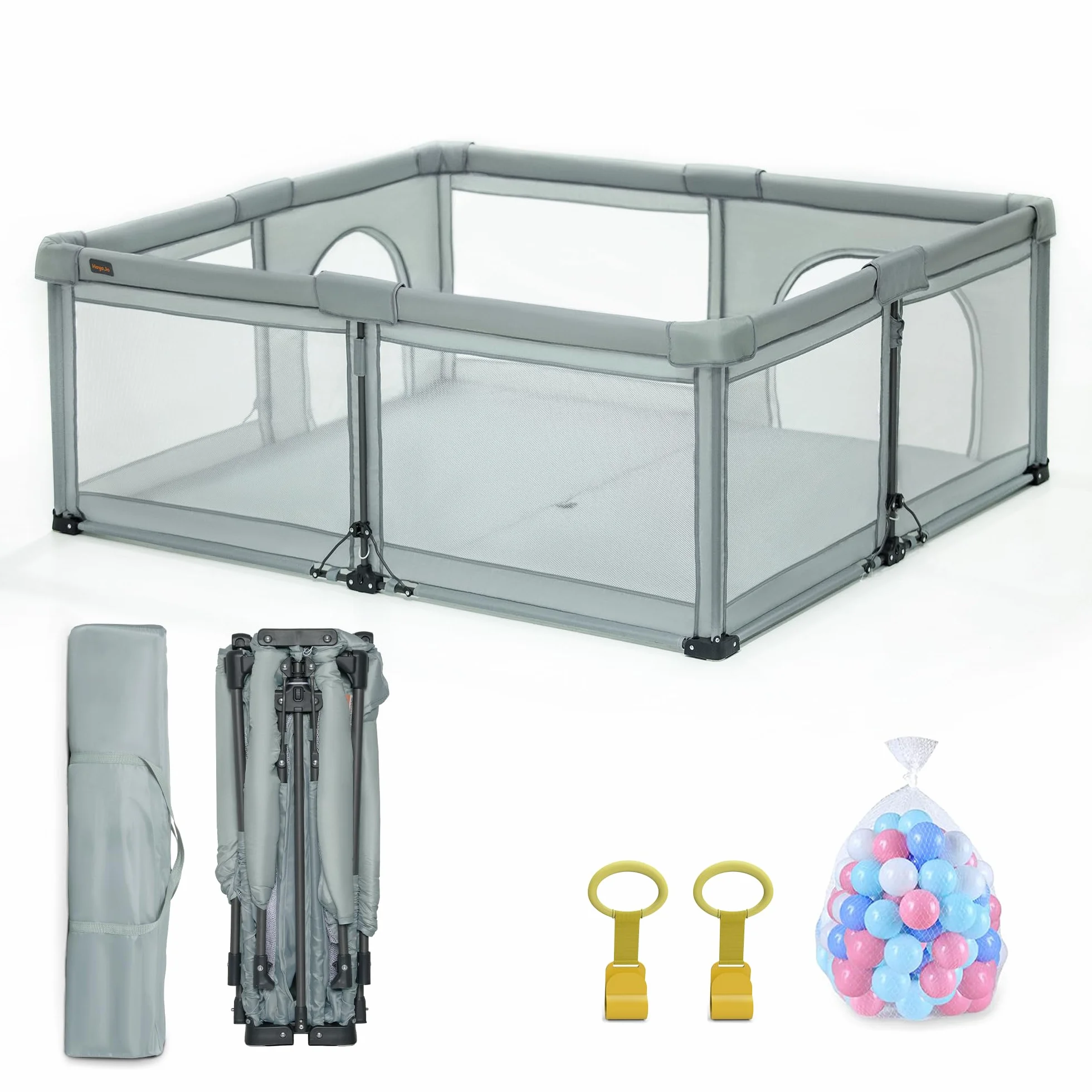 Box per Bambini Heyo.Ja, Pieghevole e Portatile con Rete, Parco Giochi Pop-Up (127x127x67 cm) - Montaggio Rapido, Sicuro per Interni ed Esterni