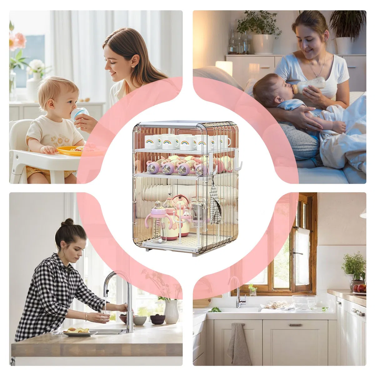 Generico Organizzatore per Biberon | Organizzatore Posate Bambini,Portabiberon con Copertura per Camera del Bambino Cucina Frigo Bagno
