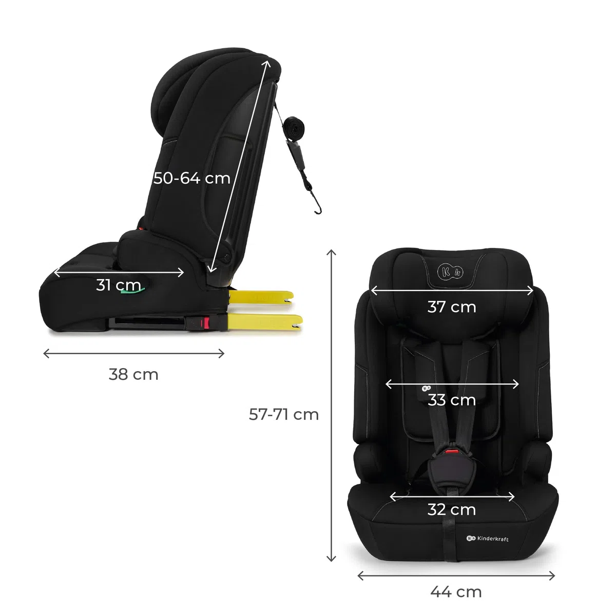 Kinderkraft SAFETY FIX 3 PRO I-SIZE 76-150 cm Seggiolino Auto 9-36 kg isofix, Alzatina auto bimbi, Poggiatesta regolazione, Cinture di sicurezza, extra TOP TETHER, Facile da pulire, Nero
