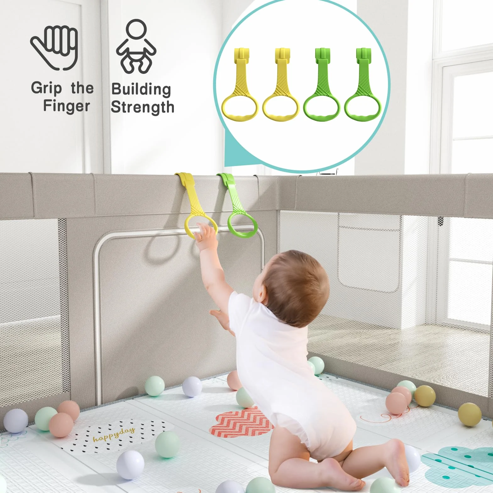 Uanlauo 150 x 150 cm, box con tappetino da gioco, XXL per bambini, per interni ed esterni, area attività per bambini, con porta con cerniera e 4 anelli