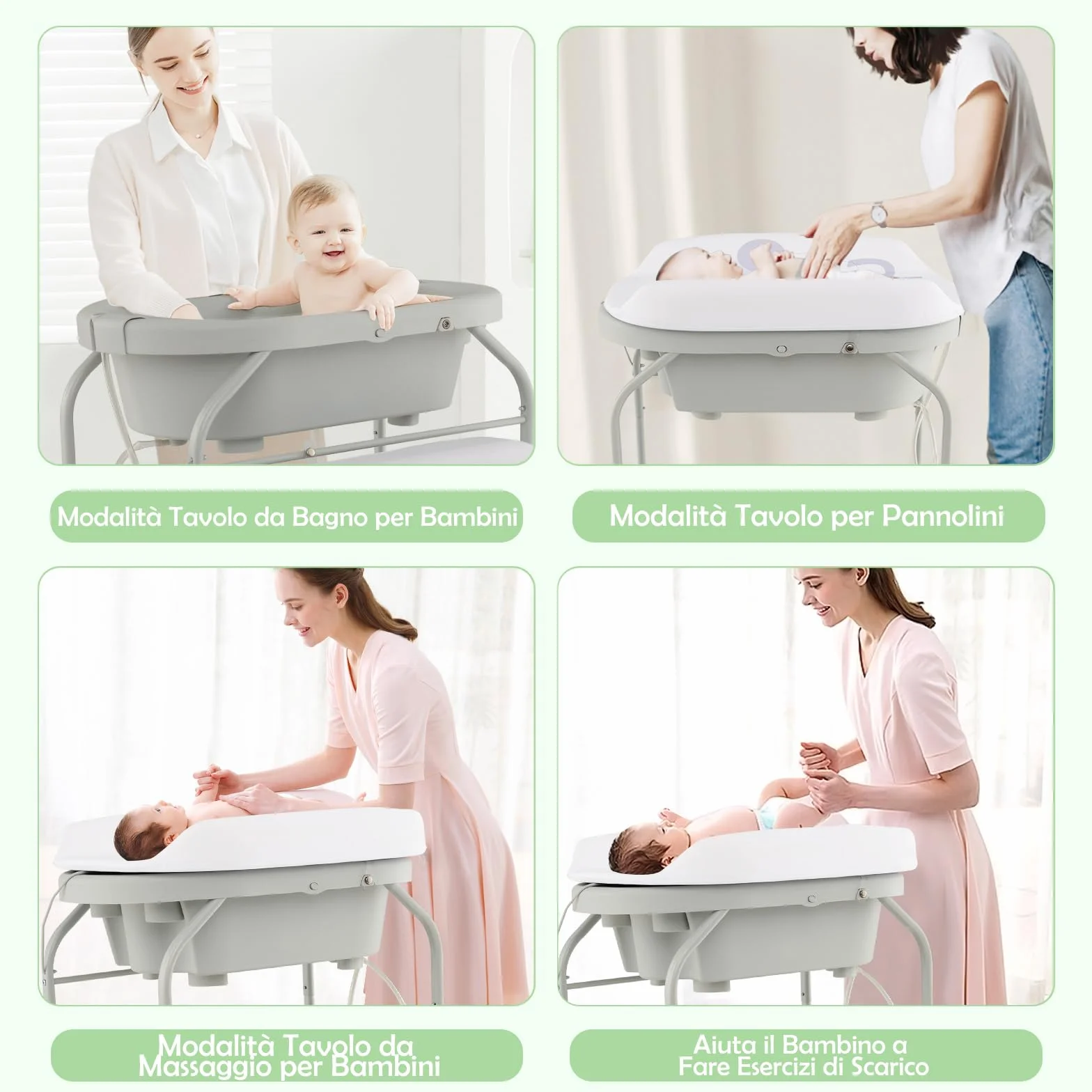 COSTWAY Fasciatoio con Vaschetta Bagnetto 2 in 1, Vasca da Bagno Pieghevole per Bambini, Grigio Chiaro