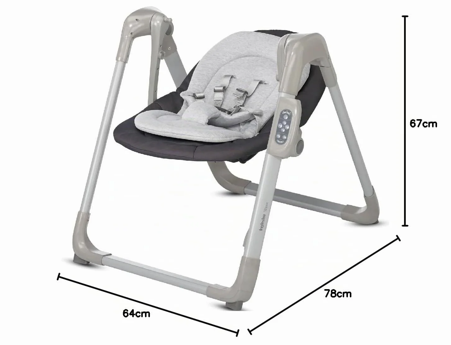 Inglesina Wave Altalena, Pepper, Dondolo con Regolazione per il Comfort, 12 Melodie, Stimolazione Sensoriale, Connettività per Musica da Telefono