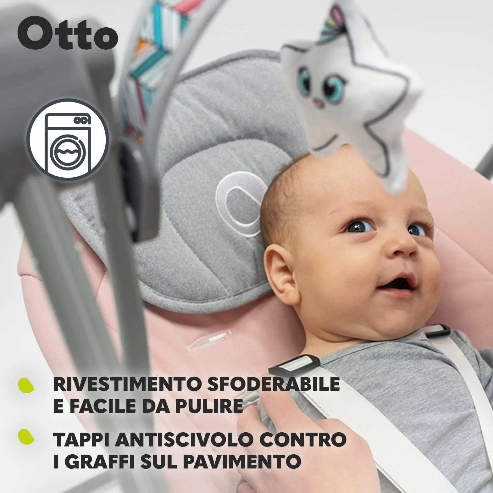 lionelo Otto Dondolo per Neonato e Bambini fino a 9kg Sdraietta con Giocattoli 5 Velocità Suoni Rilassanti Della Natura Altalena Portatile e Pieghevole Cinture a 5-punti Cavo di USB, Grigio