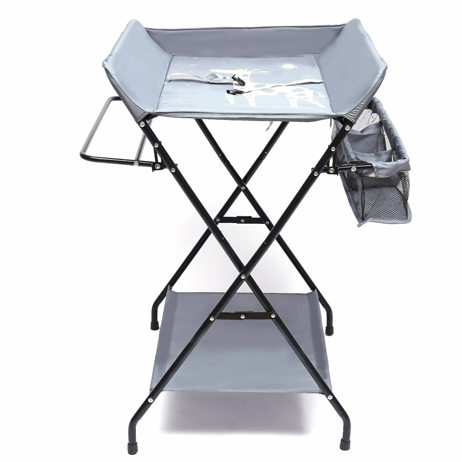 Fasciatoio pieghevole con divisorio rimovibile e cintura di sicurezza, grigio 80x63x96 cm