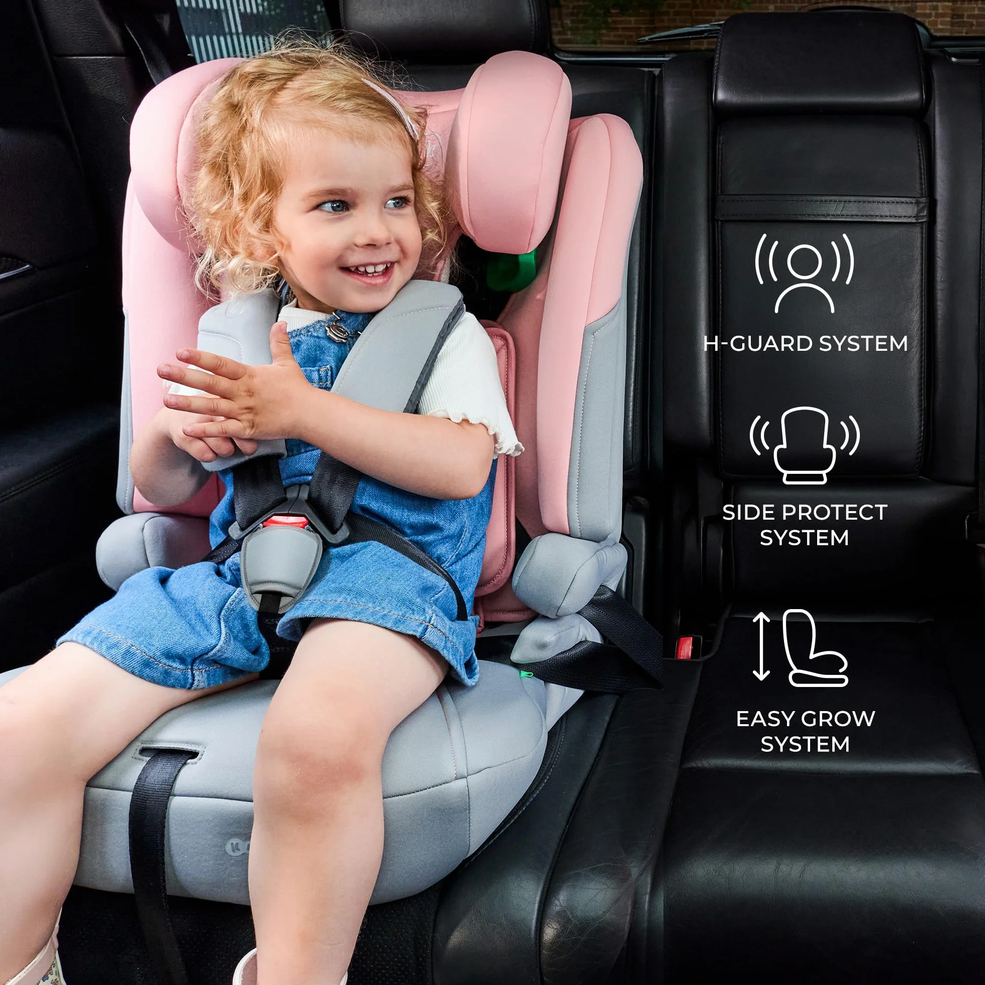 Kinderkraft I-COMFY, Seggiolino auto, Per bambini, Regolabile (76-150 cm), Schienale regolabile, Cintura di sicurezza a 5 punti, EASY GROW SYSTEM, Facile installazione, Nero