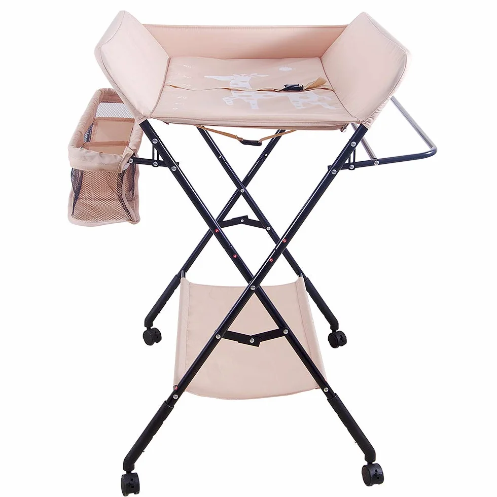 Fasciatoio Pieghevole per Bagnetto Neonati, Tavolo Cambio Pannolini Multifunzionale Portatile con Tasche a Rete e Salvaspazio, Antibatterico