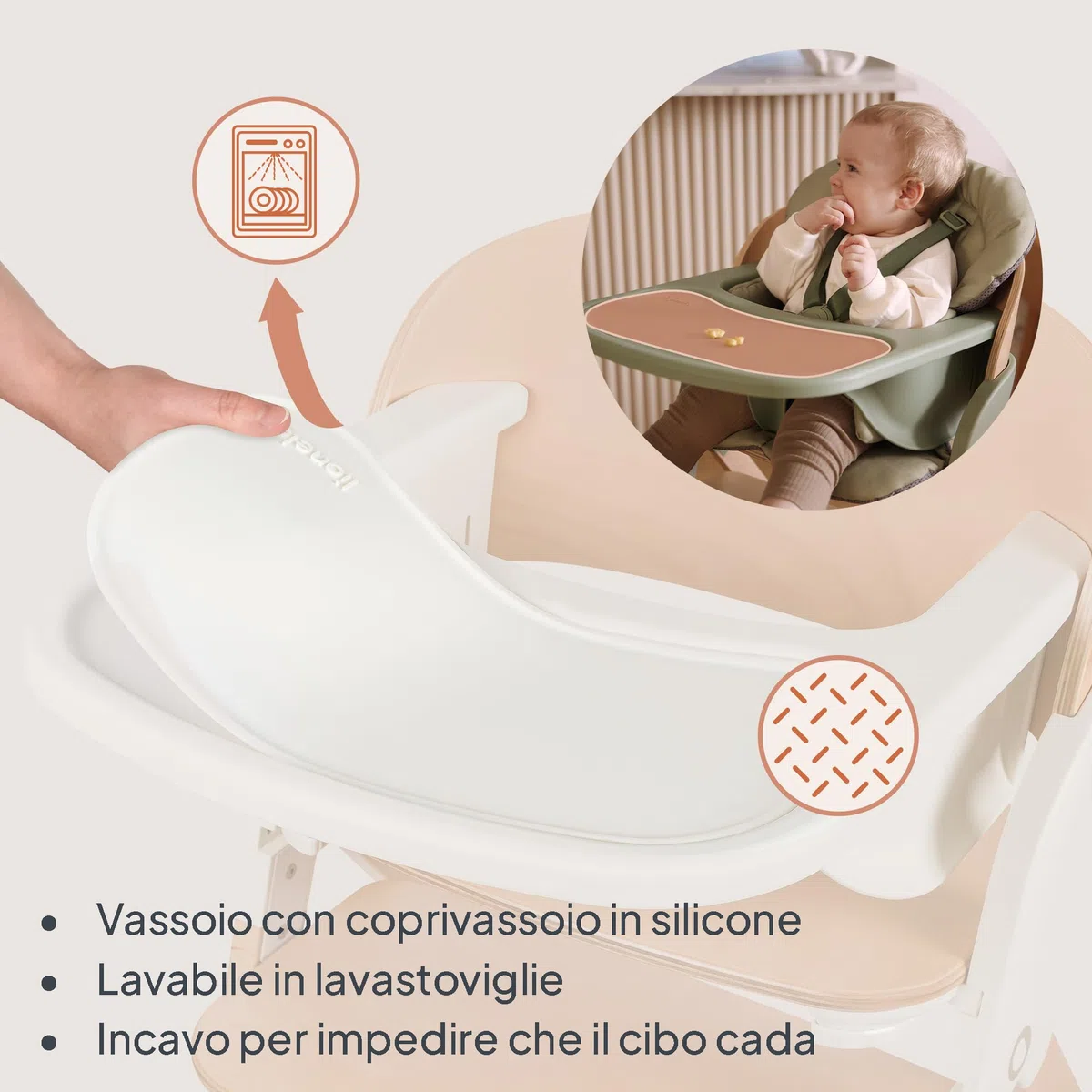 LIONELO Seggiolone Pappa in Legno Megan, Cresce con il Bambino da 6 Mesi a 110 kg, Poggiapiedi regolabile, Cinture di sicurezza a 5 punti, Cuscino per Seduta, Pulizia facile (Legno Bianco)