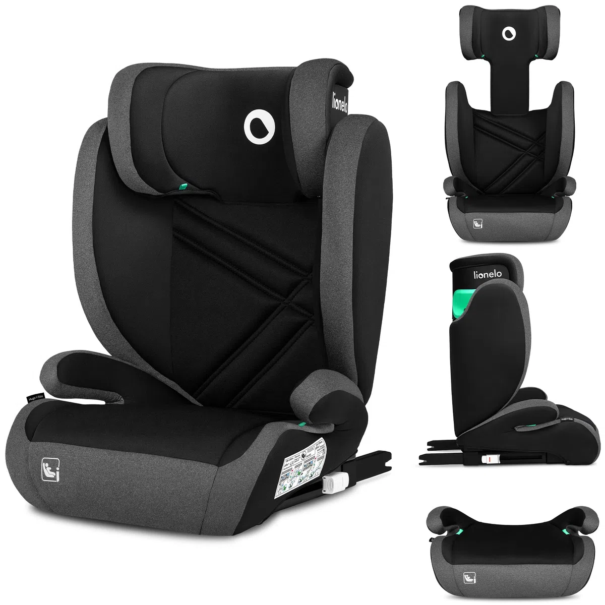 Lionelo Hugo I-size Seggiolino Auto ISOFIX con l'ultima Norma i-Size R129 per bambini Gruppo 2-3 (100-150cm) Poggiatesta a 8 Livelli,Memory Foam,Poggiabraccia,Protezione