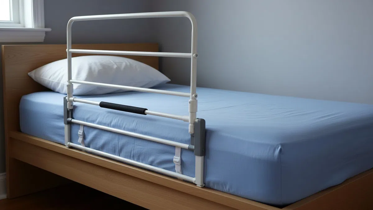 Ausilium Sponda di Sicurezza per Letto Anziani, Barriera Pieghevole 90 cm, Altezza 42,5 cm, Telaio 90x40 cm, Cinghia Regolabile fino a 170 cm, Acciaio e Polietilene
