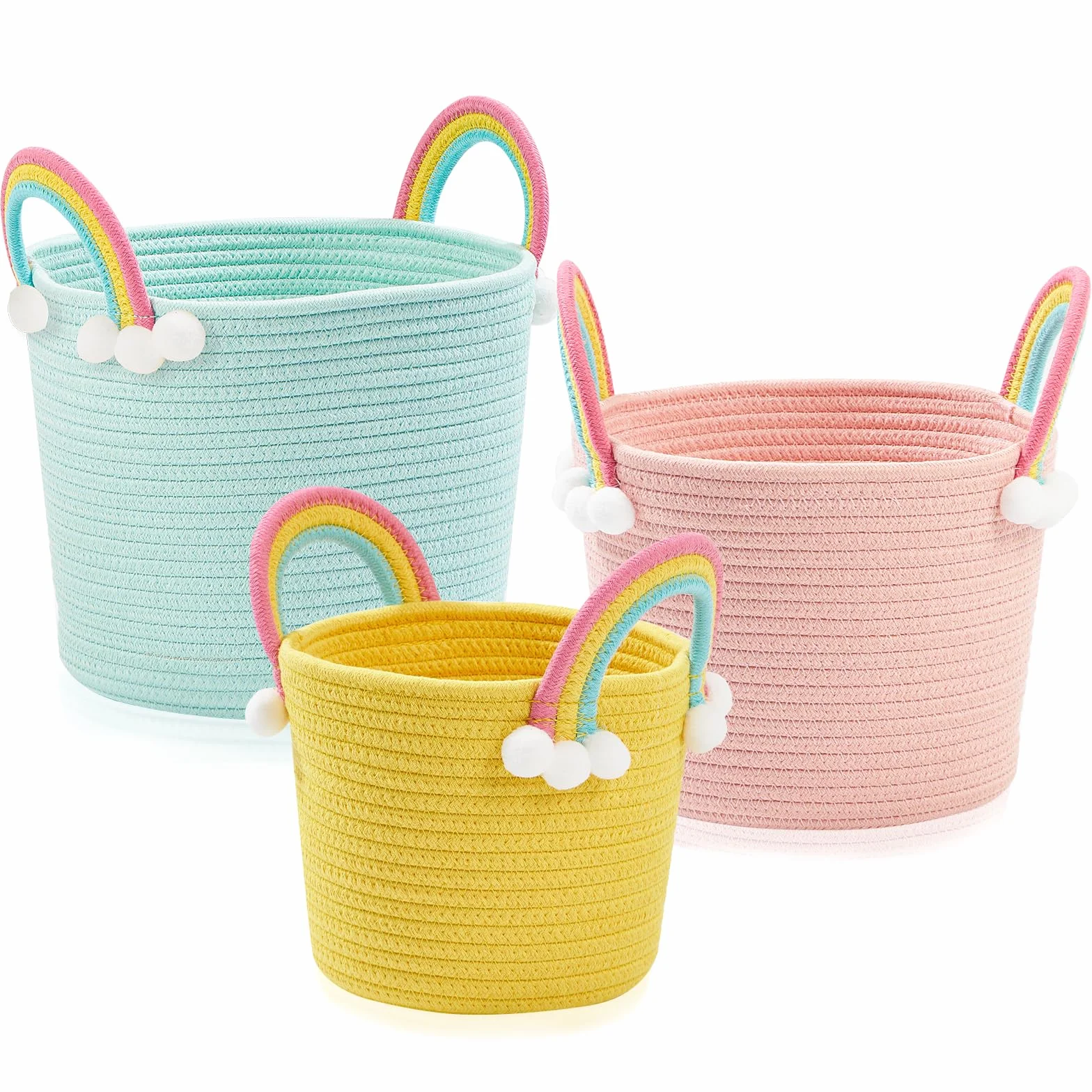 Cestini portaoggetti intrecciati con manici 3 pezzi colorati regalo vuoti