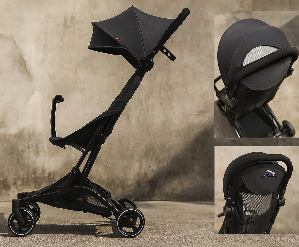Passeggino Leggero Compatto BEBE2LUXE PIKO, Pieghevole Reclinabile, 6 mesi-22 Kg (nero)