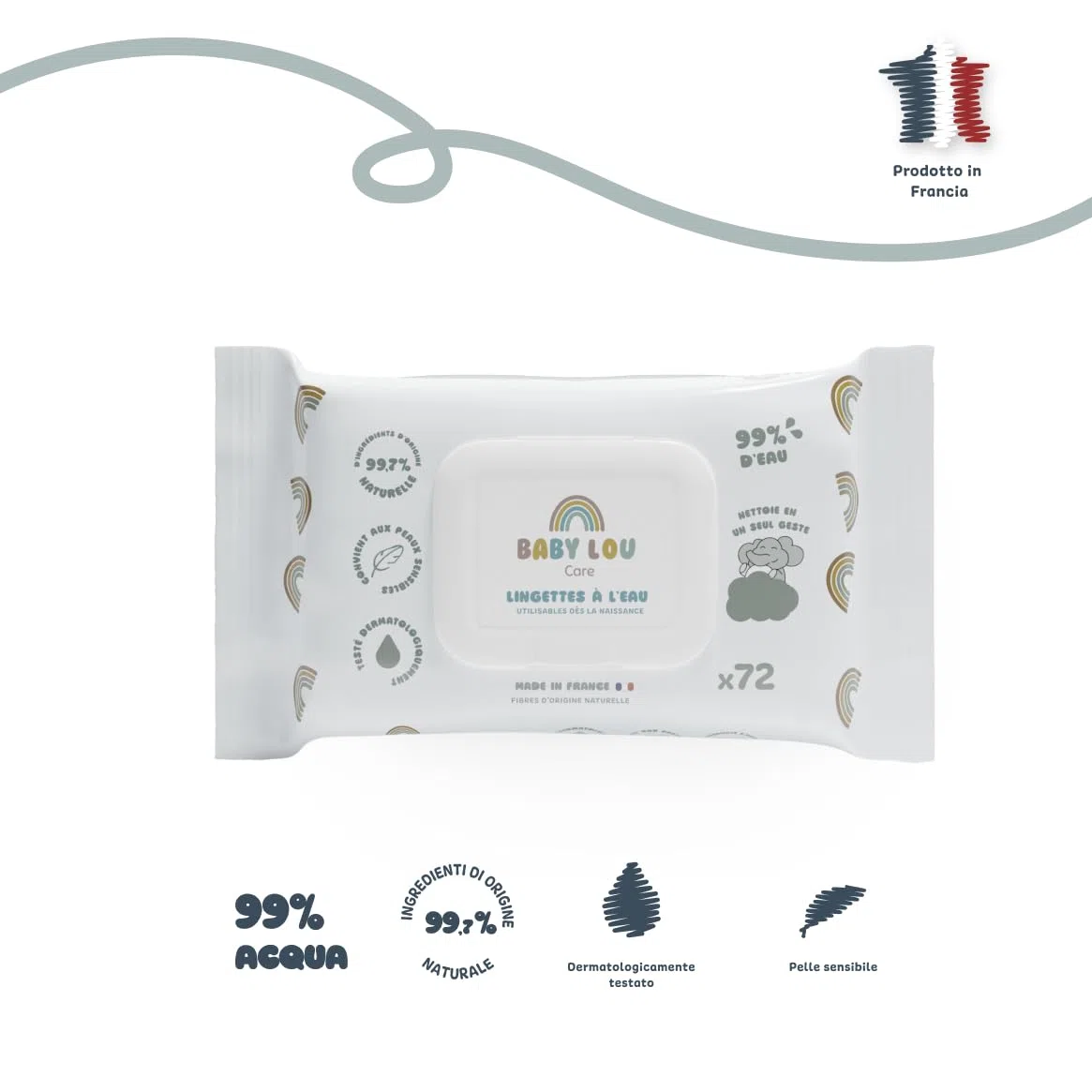 Salviette d'acqua 12 x 72 bustine | Salviette per neonati morbide e rilassanti | Adatto dalla nascita | Adatto per pelli sensibili | 99,7% di ingredienti di origine naturale |Made in