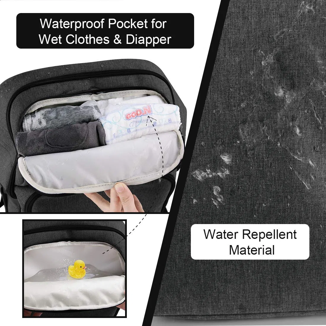 NEWHEY Zaino per pannolini per bambini, impermeabile, grande capacità, borsa da viaggio, multifunzione, zaino con 2 cinghie per passeggino per mamma papà
