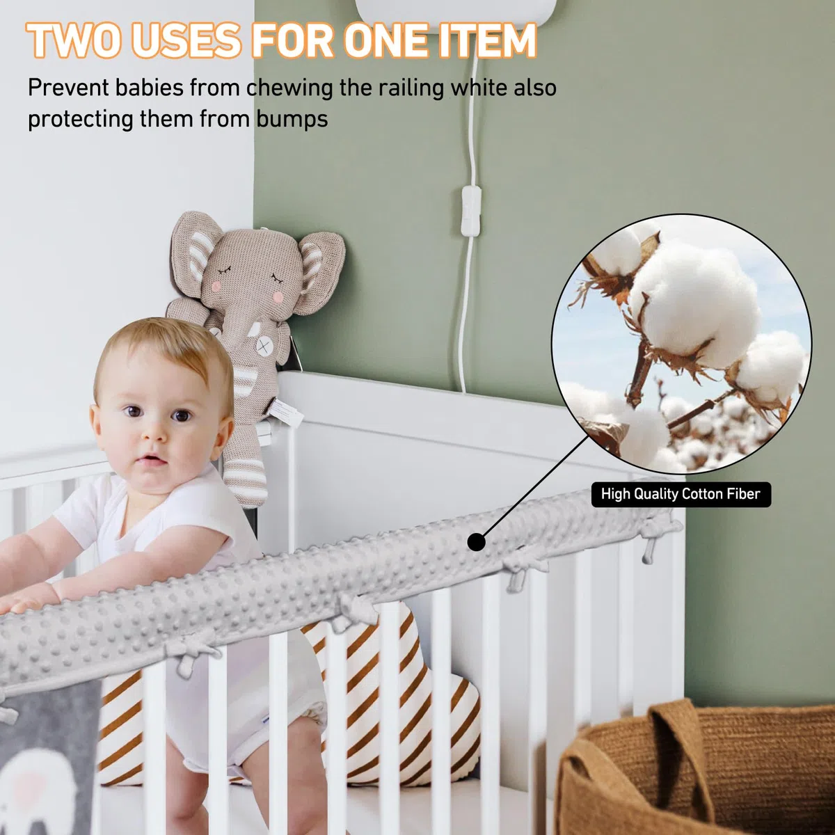 IULONEE 3pcs Copertura di Protezione della Ringhiera del letto Baby Rail Cover 128x18cm/68x18cm Copertura per le Guide del letto per Bambini si Adatta ai Paraurti Laterali e Anteriori (Grigio)
