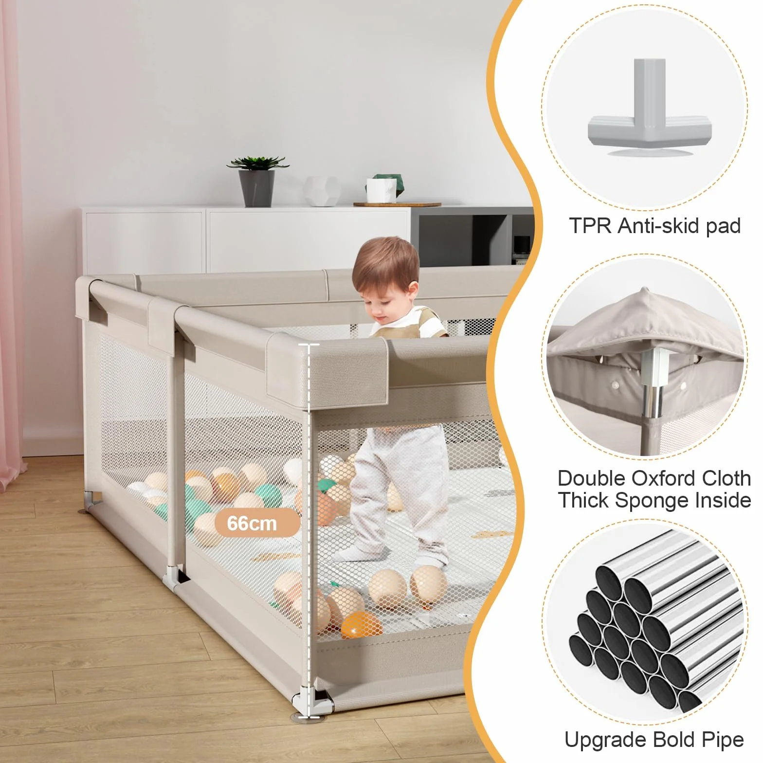 Box per Bambini Modulare Pieghevole 150x150cm con Materassino 150x150x65cm