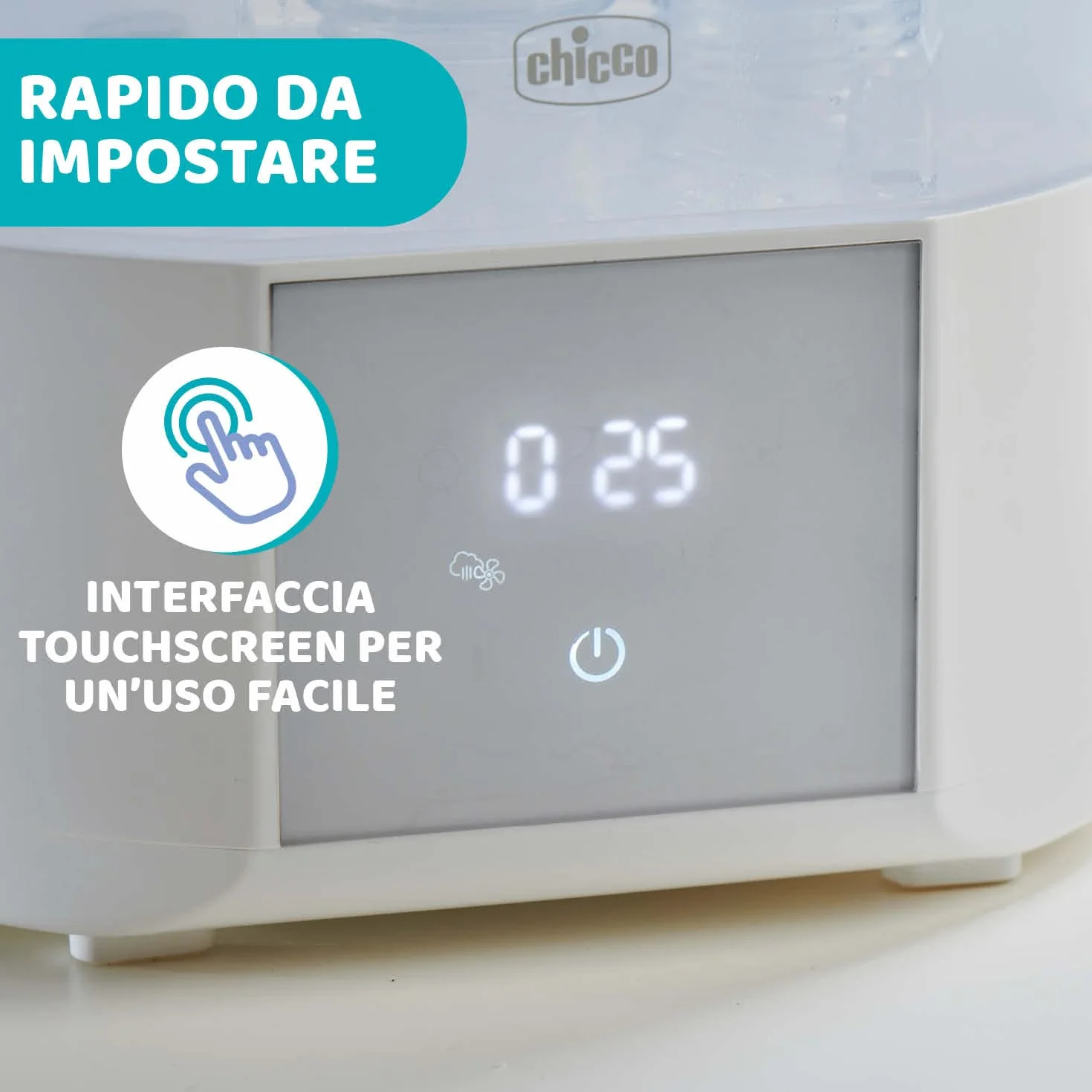 Chicco Sterilizzatore Biberon con Asciugatura, 2 Configurazioni, Fino a 6 Biberon 330 ml, Bianco