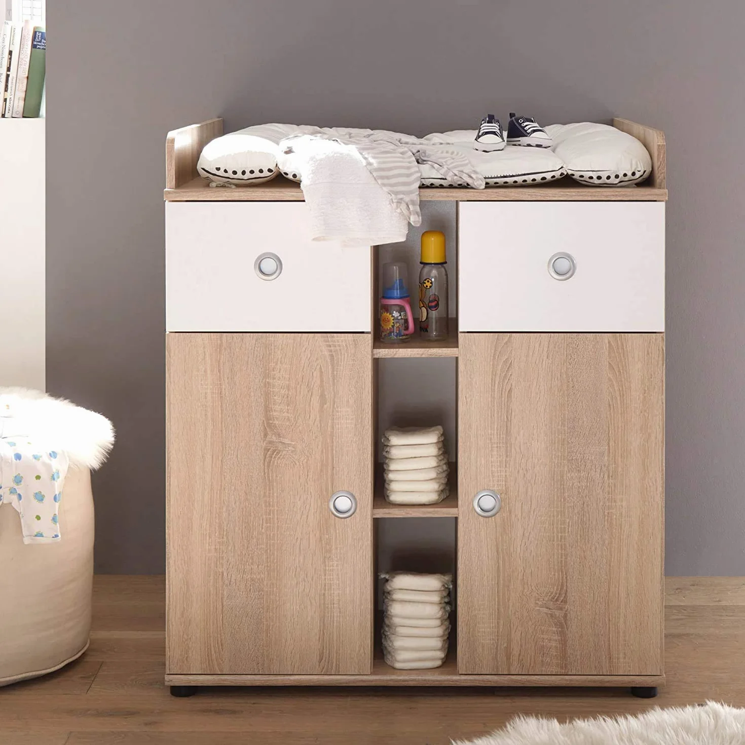 AVANTI TRENDSTORE Werni Fasciatoio in legno laminato colore quercia Sonoma/bianco