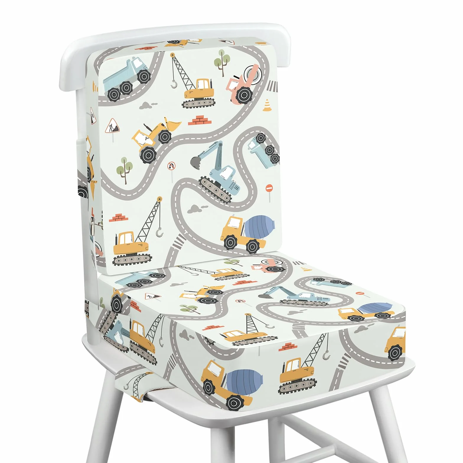 Rialzo Sedia Bambini 2 Pezzi, Cuscino Lavabili 36x32x10cm Escavatori Grigio Chiaro