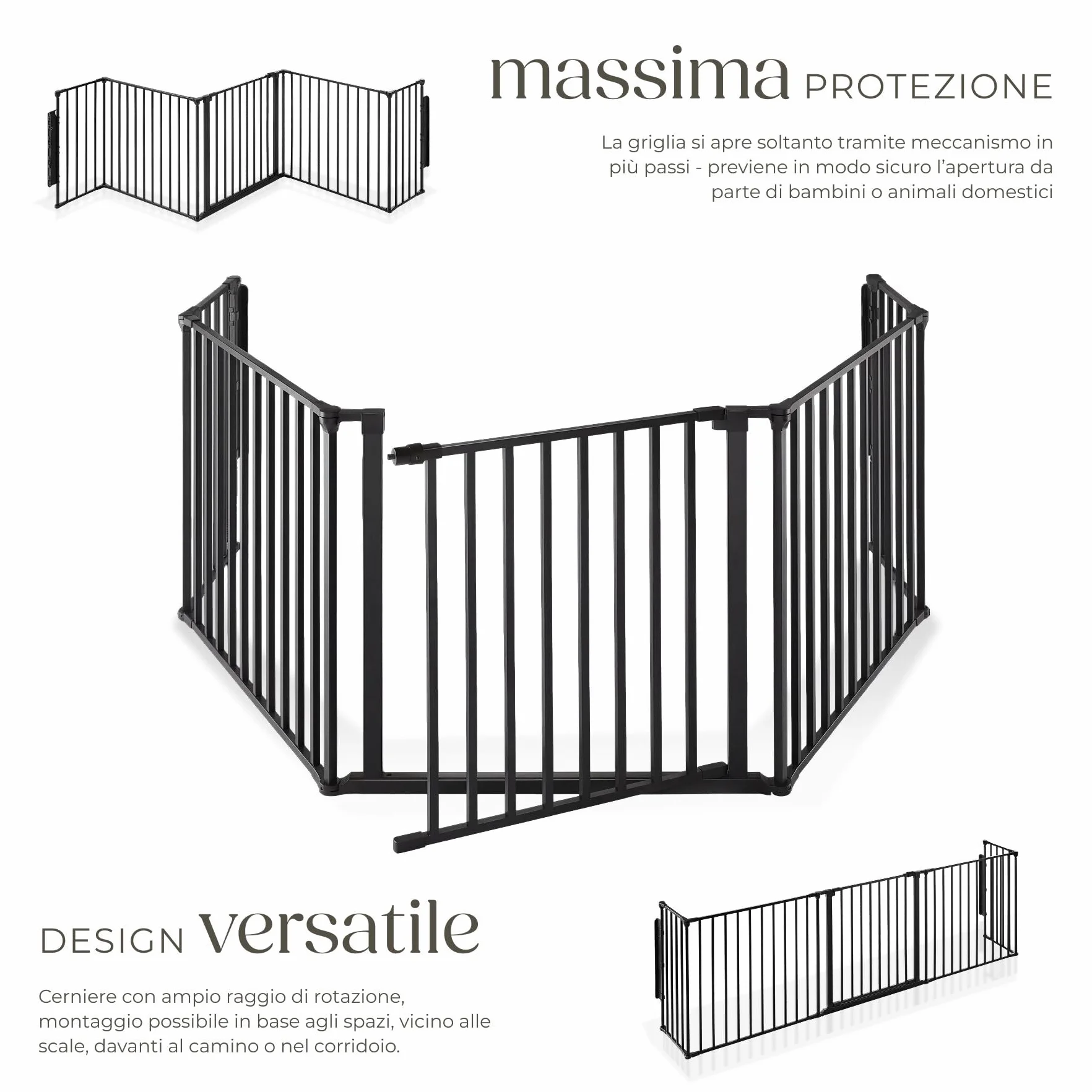 tectake®, Barriera Protettiva per Camino per Bambini, 290 cm, Sistema di Chiusura a Livelli, Costruzione Robusta in Acciaio, Modulare e Flessibile, Cancelletto per Scale e Corridoi