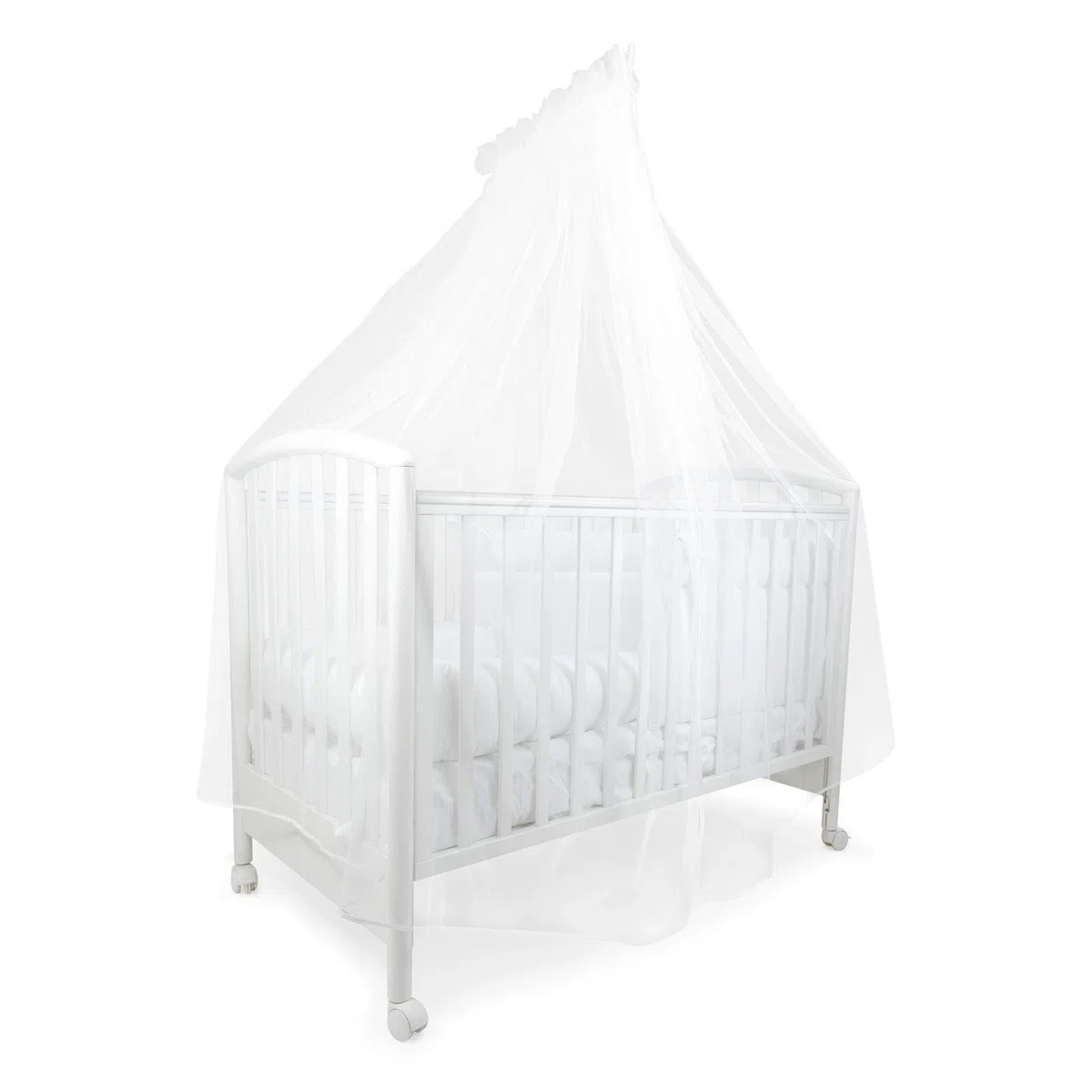 Baby Idea - Zanzariera Lettino Neonato con Supporto Asta con velo per Culla in Tulle Antistrappo Protezione Sicura da Zanzare, Insetti e Polvere Made In Italy (Bianca bordata in bianco)