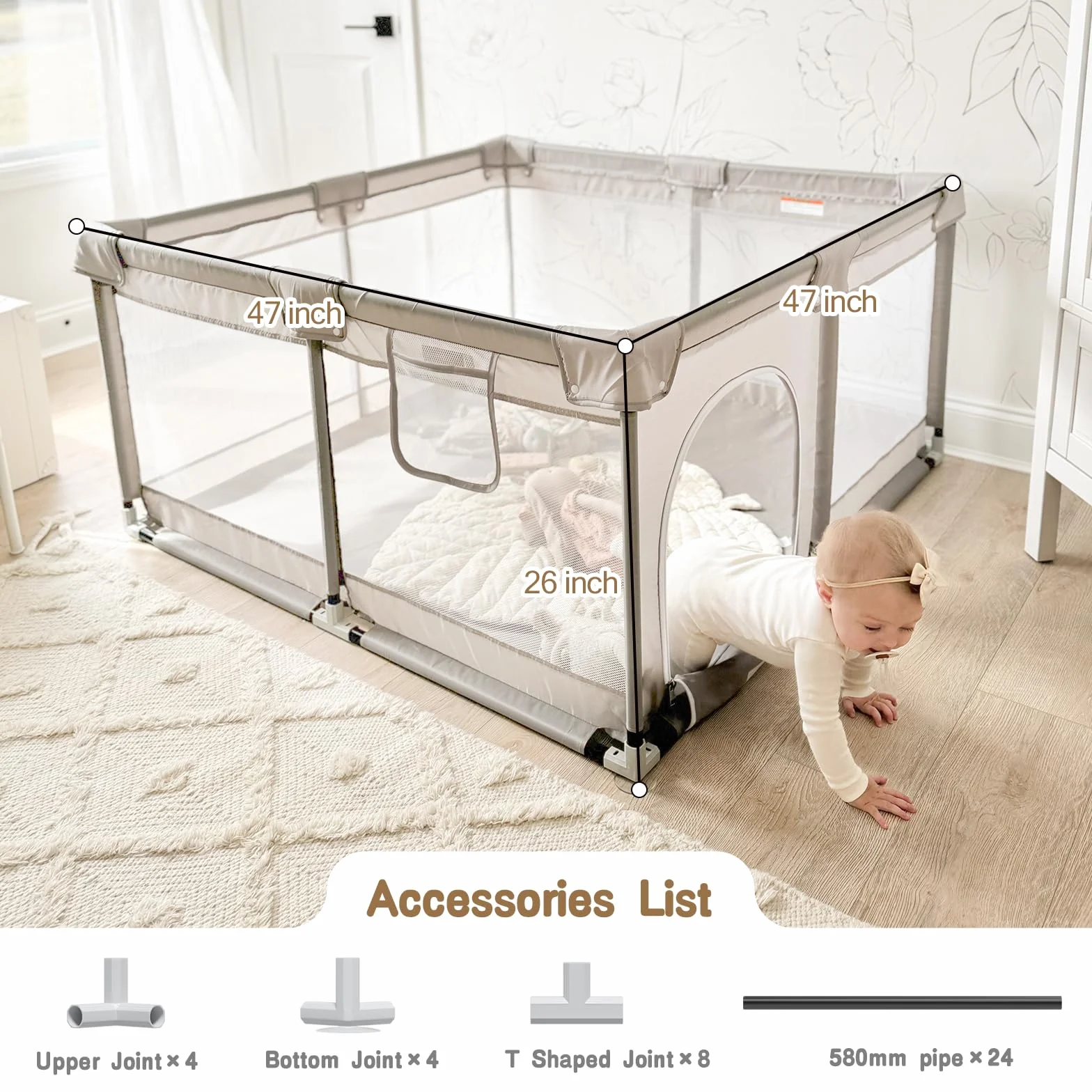 Box Bambini 120x120cm Recinto Neonato con Tappeto Materassino e 2 Maniglie