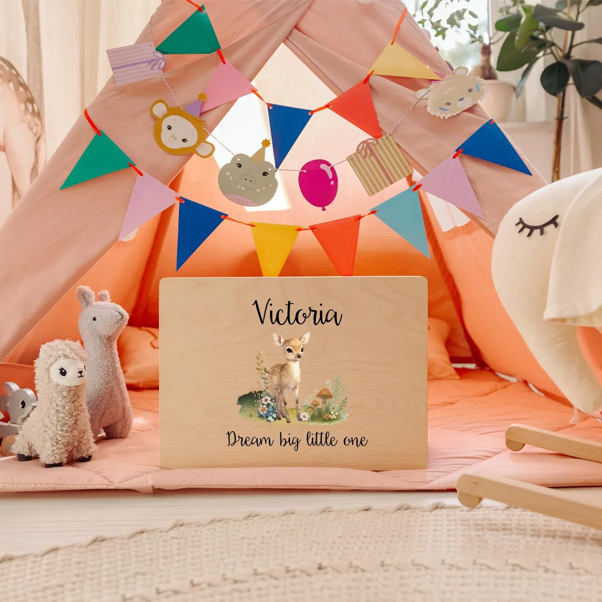 Creative Deco Scatola dei Ricordi Personalizzata per Bambini | Scatola in Legno Naturale con Nome | Cervo | Cassetta Portaoggetti per Conservare Ricordi, Giocattoli, Personalizzata con Stampa