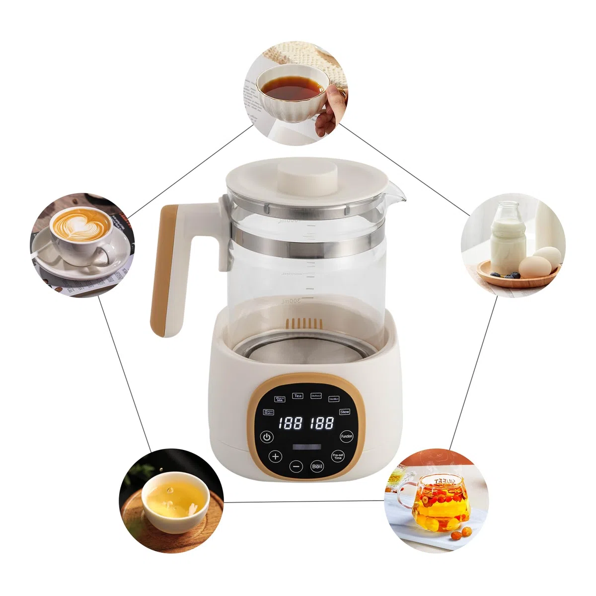 Bollitore con regolazione della temperatura, scaldabiberon con indicatori digitali a LED, 72 ore, 600 W, 1,3 l