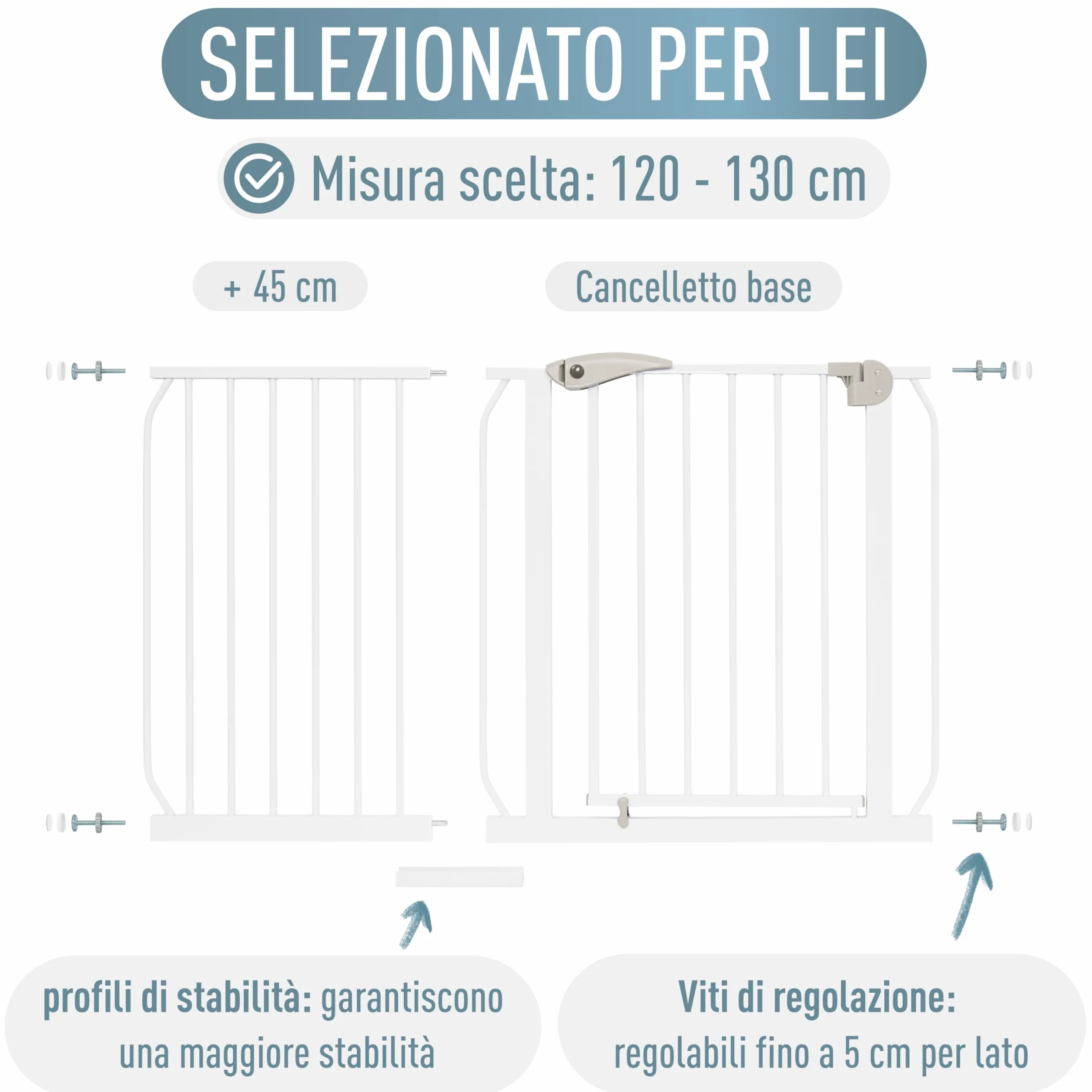 Berrin Cancelletto per Bambini di Sicurezza 120-130 cm Metallo Bianco 90° Stop