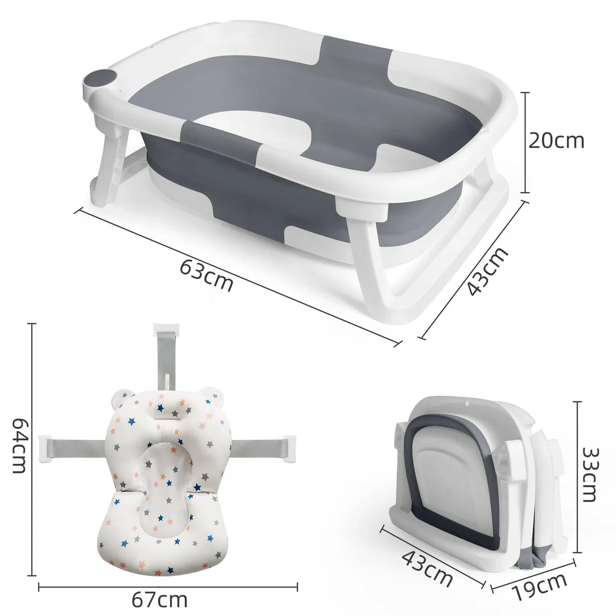 Vaschetta Bagnetto Neonato Pieghevole - Vasca da Bagno Portatile Con Materasso a Cuscino, Antiscivolo per Bambini