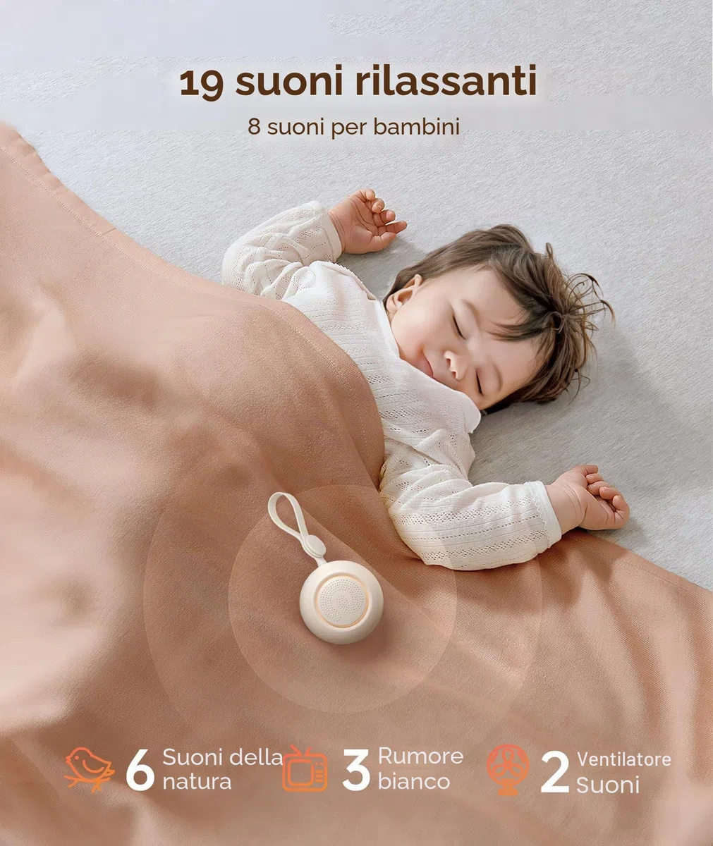 Dreamegg Sleep Lite 1 Macchina Rumore Bianco, Portatile Rumori Bianchi per Neonato con 19 Suoni Rilassanti, Macchina Rumori Bianchi Ricaricabile USB-C con Luci Notturne, 30 Volume, Regali Neonati