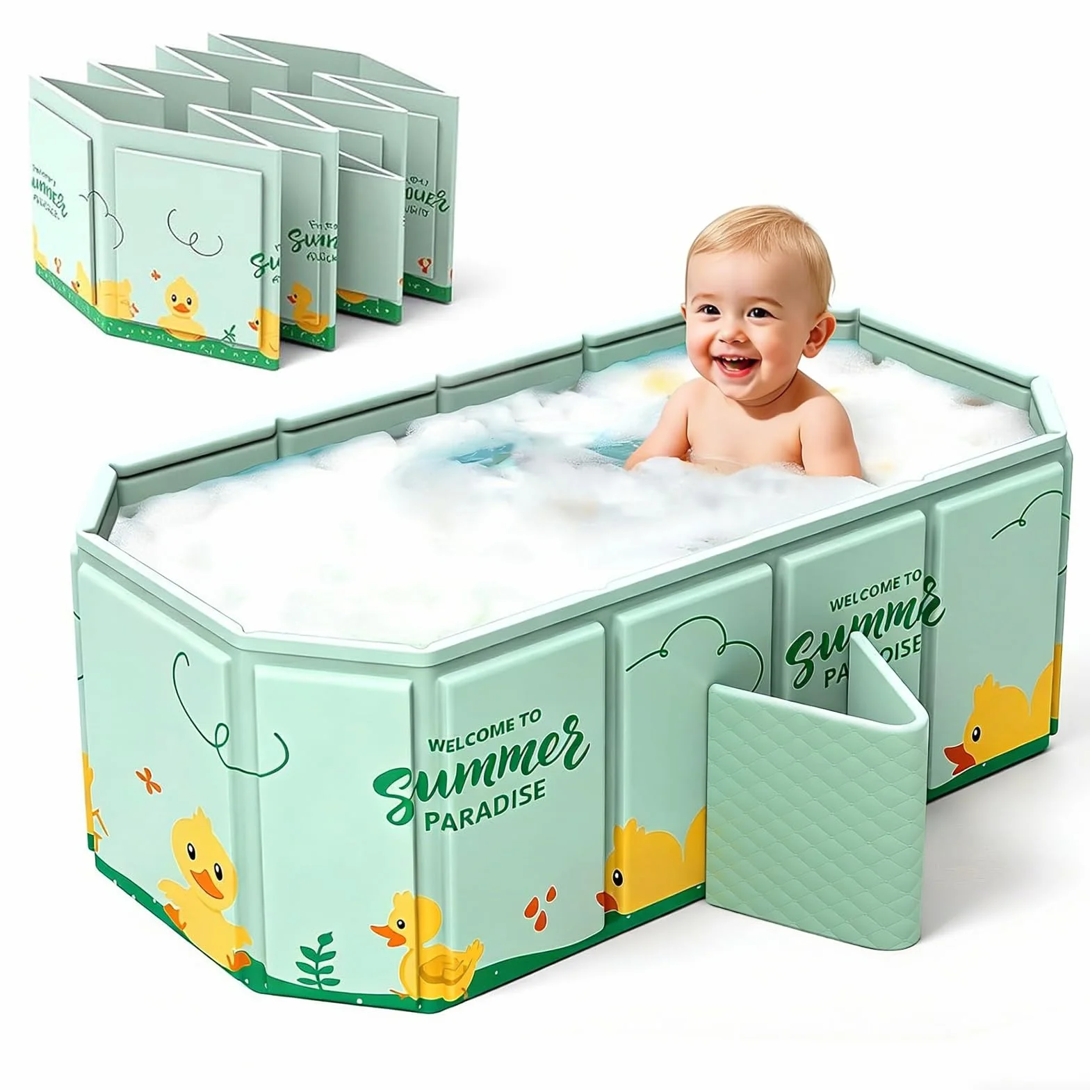 Vasca da Bagno Pieghevole per Bambini, Adatta da 0 a 8 Anni, Multiuso e Salvaspazio, Vaschetta Bagnetto Neonato Pieghevole con Tappo di Scolo, Vasca da Bagno Portatile per Bambini (blu)