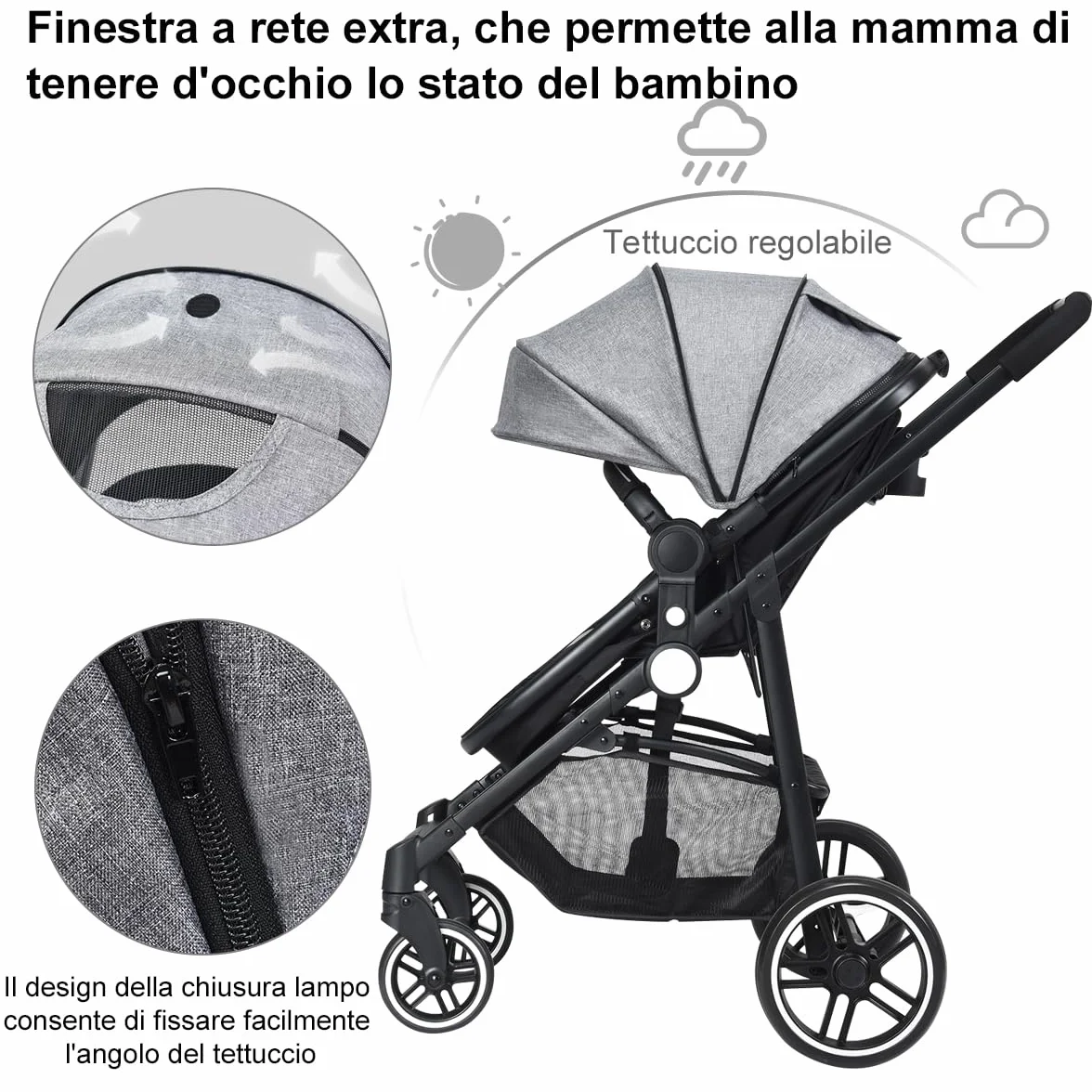COSTWAY Passeggino 2 in 1 Pieghevole con Sedile Reversibile, Schienale Regolabile, per Bambini 0-3 Anni (Grigio)