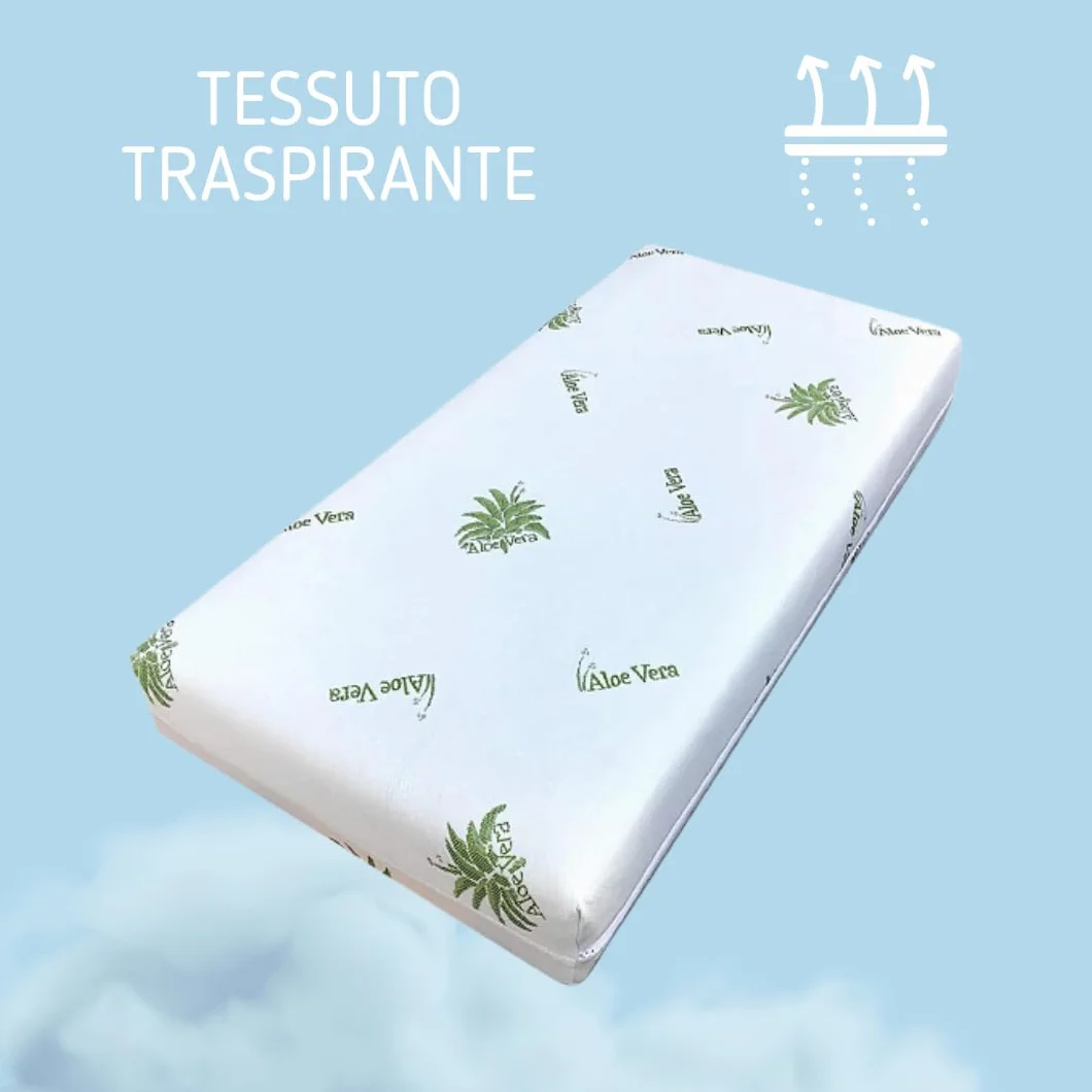 Materasso per Lettino in Aloe Vera 120 x 60 x 10 cm OEKO-TEX CERTIPUR Lavabile Sfoderabile