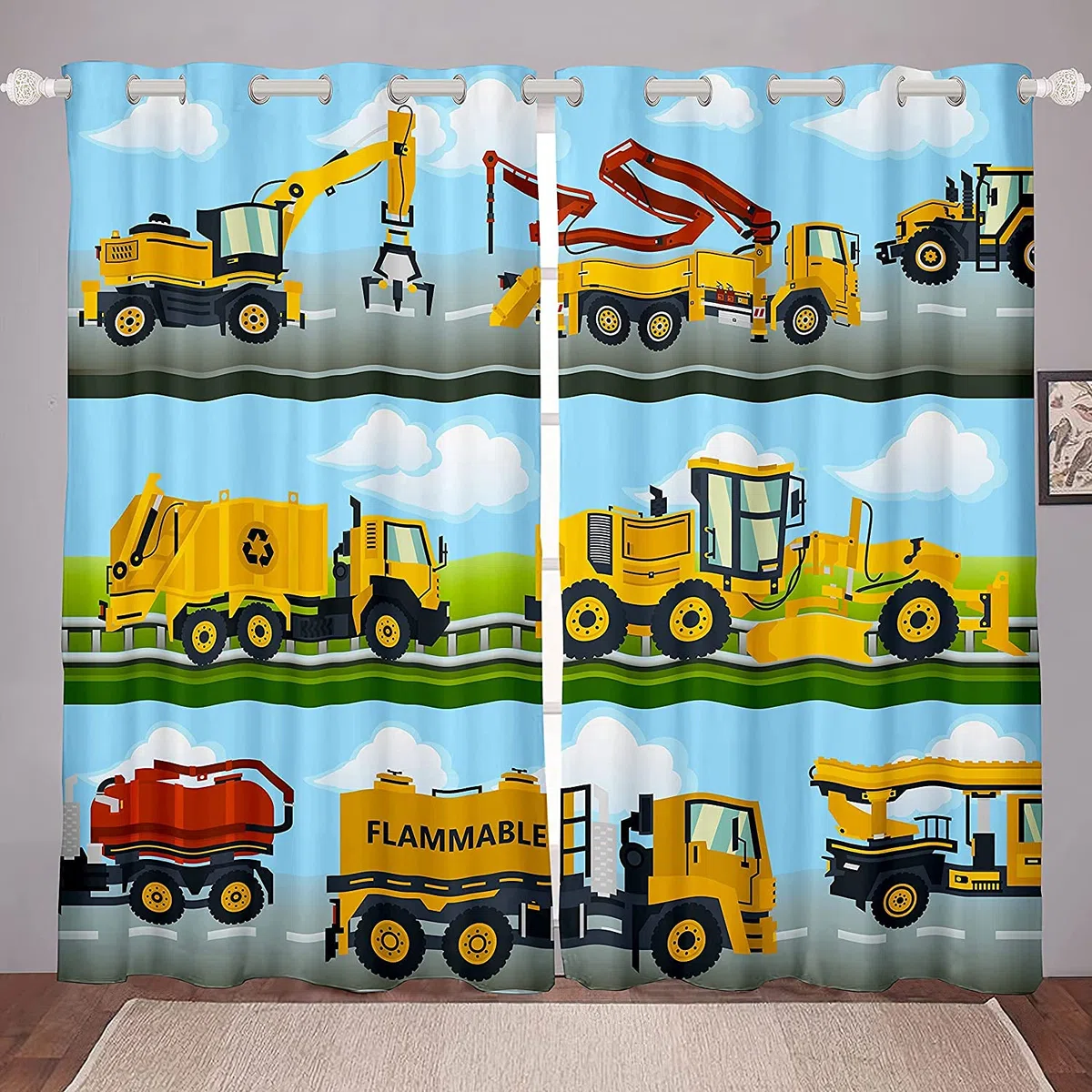 Loussiesd Tende per camion da costruzione, per camera da letto, bambini, escavatori, tende per finestre, macchine gialle per bambini, macchine e finestre, per bambini, per bambini, per bambini, per