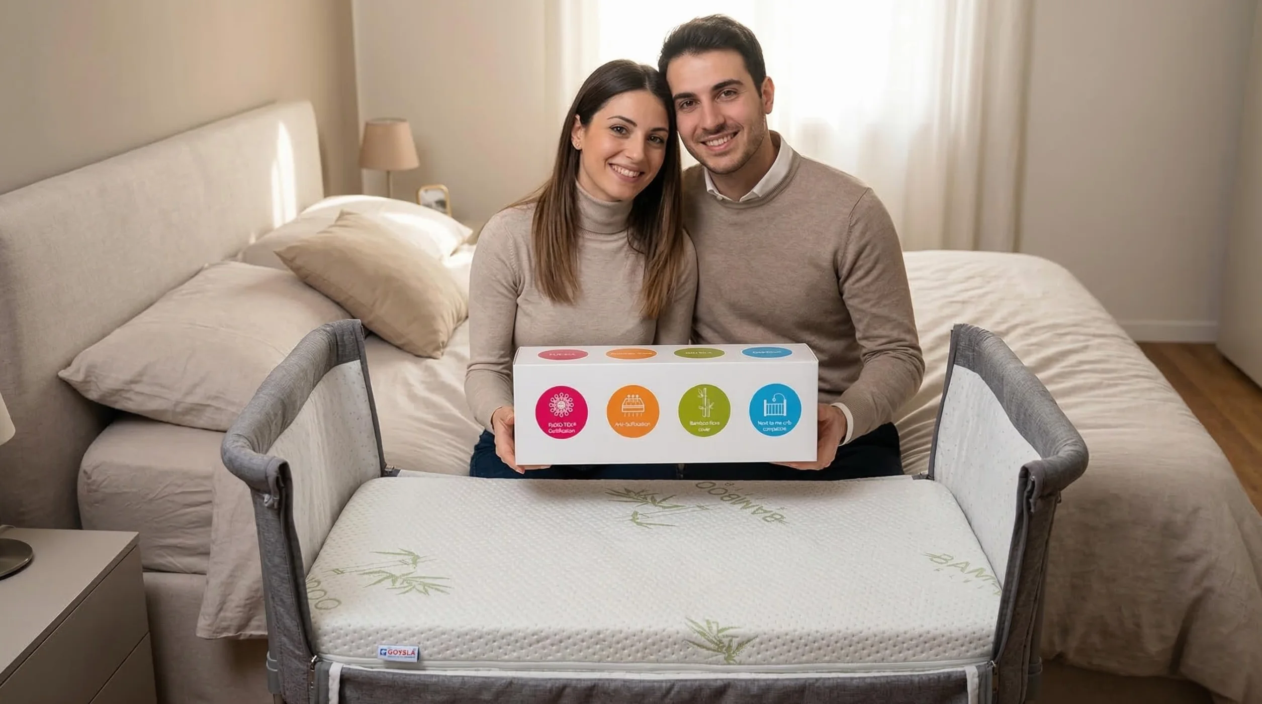 GOYSILA Materasso Next To Me Compatibile Chicco Materassino Culla Neonato Antisoffoco Traspirante Certificato Oeko-Tex h 7cm per Next2Me Dream Magic Air Cam Cullami Brevi Nanna Oh 83x50 cm