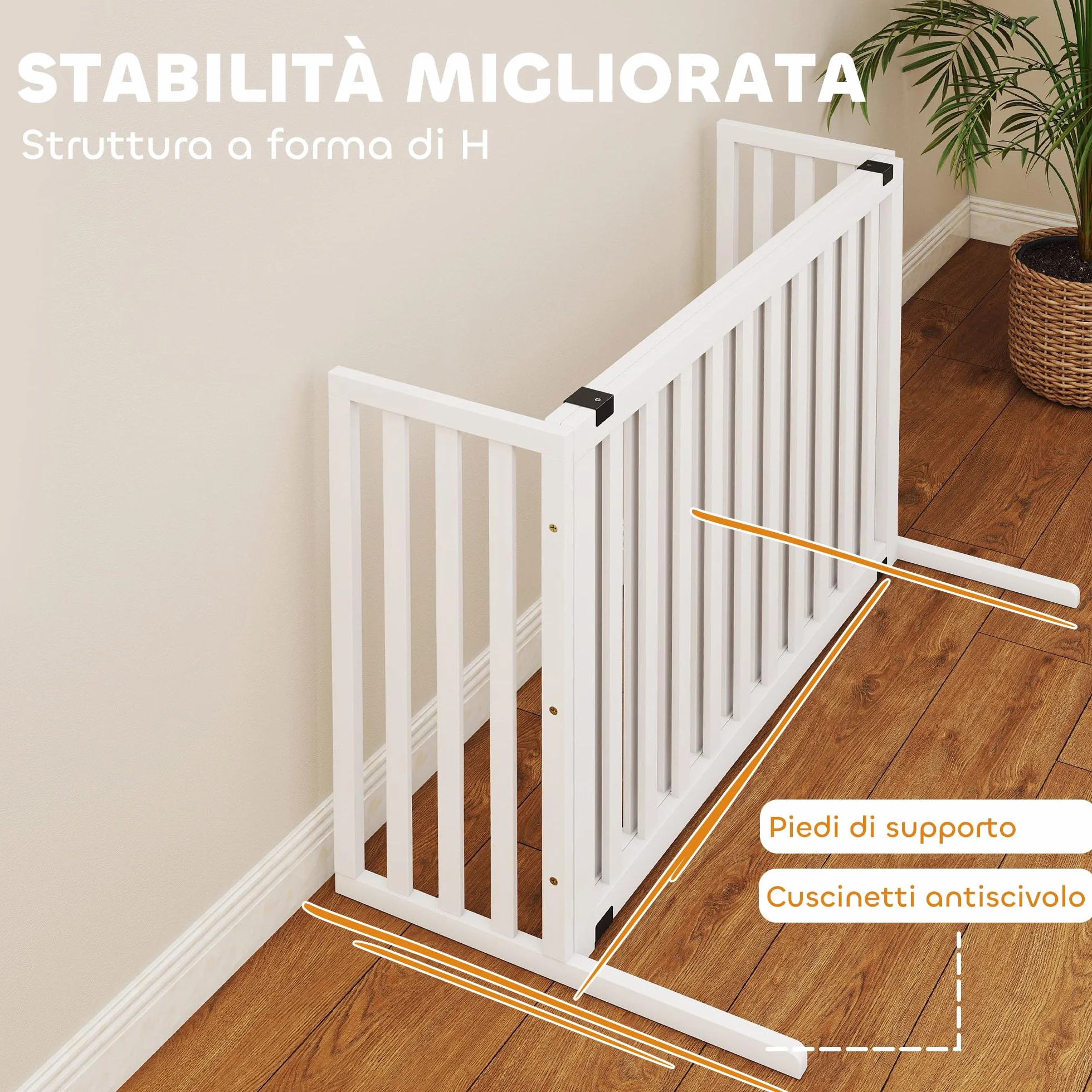 PawHut Cancelletto per Cani di Sicurezza Estensibile 102-183 cm con 2 Supporti Rimovibili, Pannelli Laterali, Cancellino in Legno per Cani Piccola e Media, Barriera Protettiva per Scale