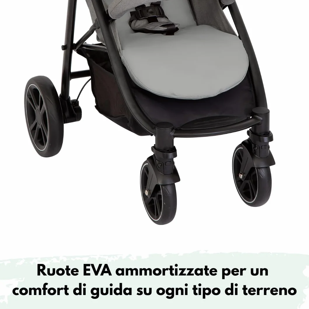 Graco Passeggino Leggero EezeFold DLX, Passeggino da Viaggio con Chiusura a Una Mano, Sospensioni a 4 Ruote, Reclinabile, Cestello Ampio – Grigio Lunare