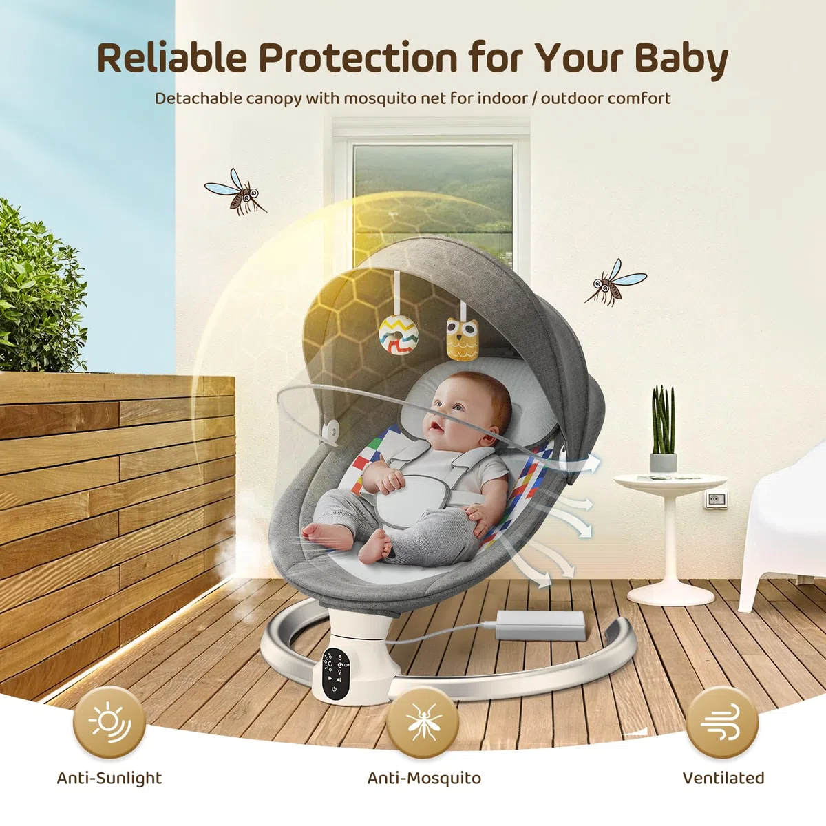 Sdraietta Neonati, Dondola Passeggino Elettrico con Telecomando e Wireless,con 10 musica,pieghevole, con telecomando e Blueteeth,con imbracatura di sicurezza a 5 punti