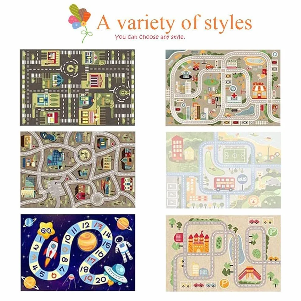 Tappeto da gioco per bambini Street Car Univers Animal Blu Verde Grigio 10 Misure