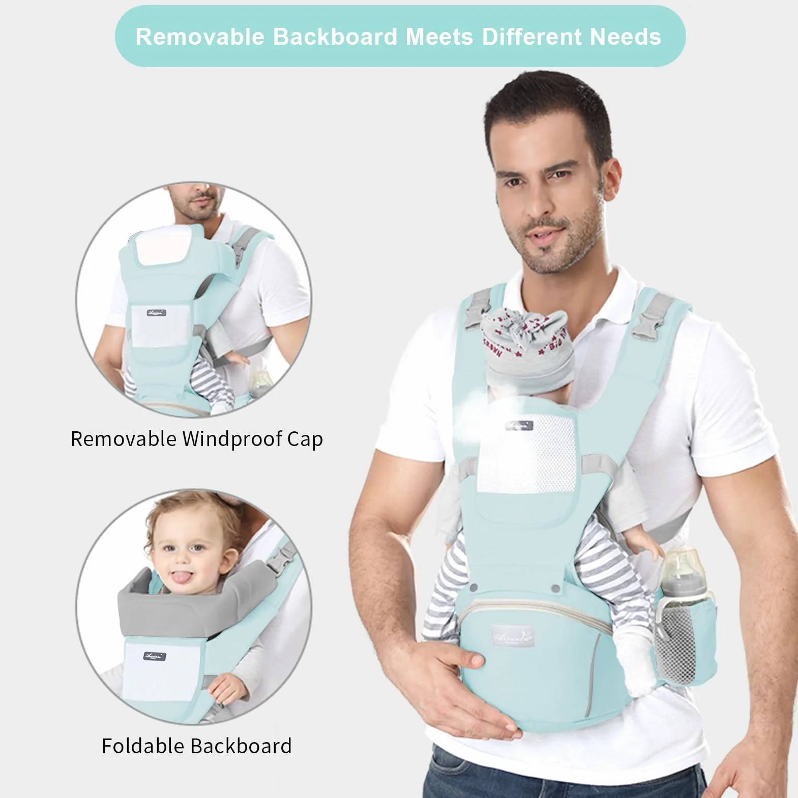 IULONEE Marsupio Neonati con Sedile Multifunzione Zaino Ergonomico per Marsupi Trasporto Anteriore e Posteriore Regolabile per Neonato da 3 Mesi a 3 Anni (3-20kg) Verde