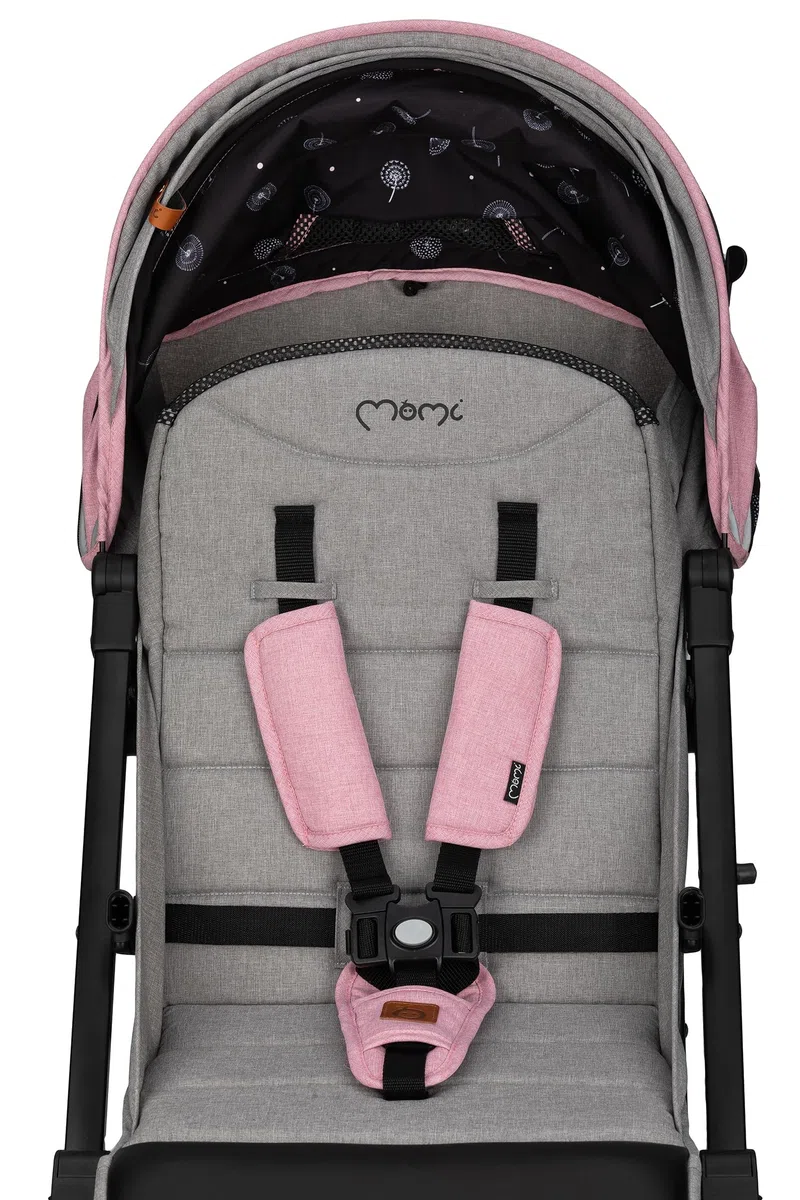 MoMi ESTELLE LIGHT PLUS Passeggino a partire da 6 mesi (fino a 22 kg), pieghevole con cintura di sicurezza a 5 punti, cestino porta spesa e funzione di apertura, manico telescopico per il traino