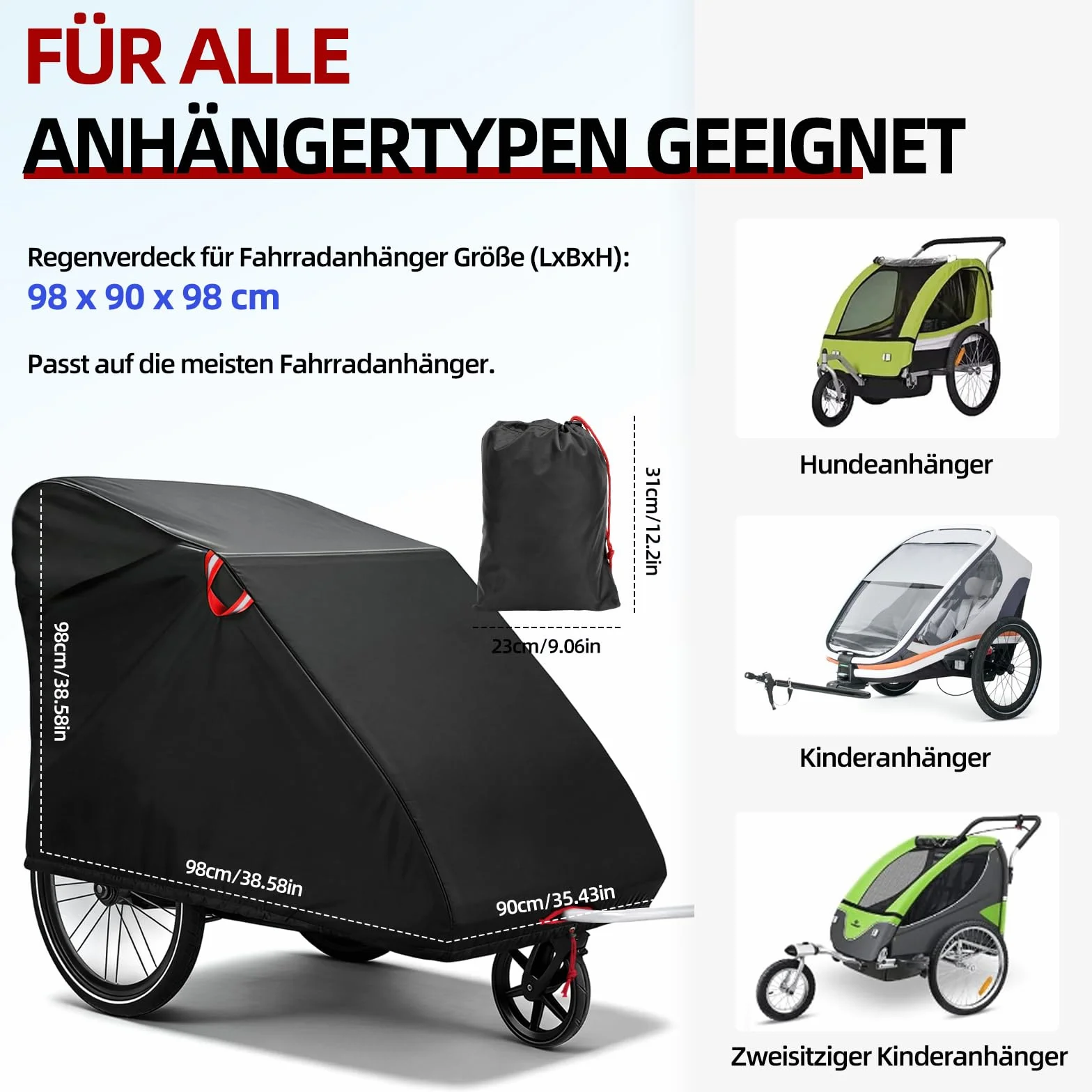 Parapioggia per bicicletta 98x90x98 cm impermeabile tessuto Oxford 420D nero