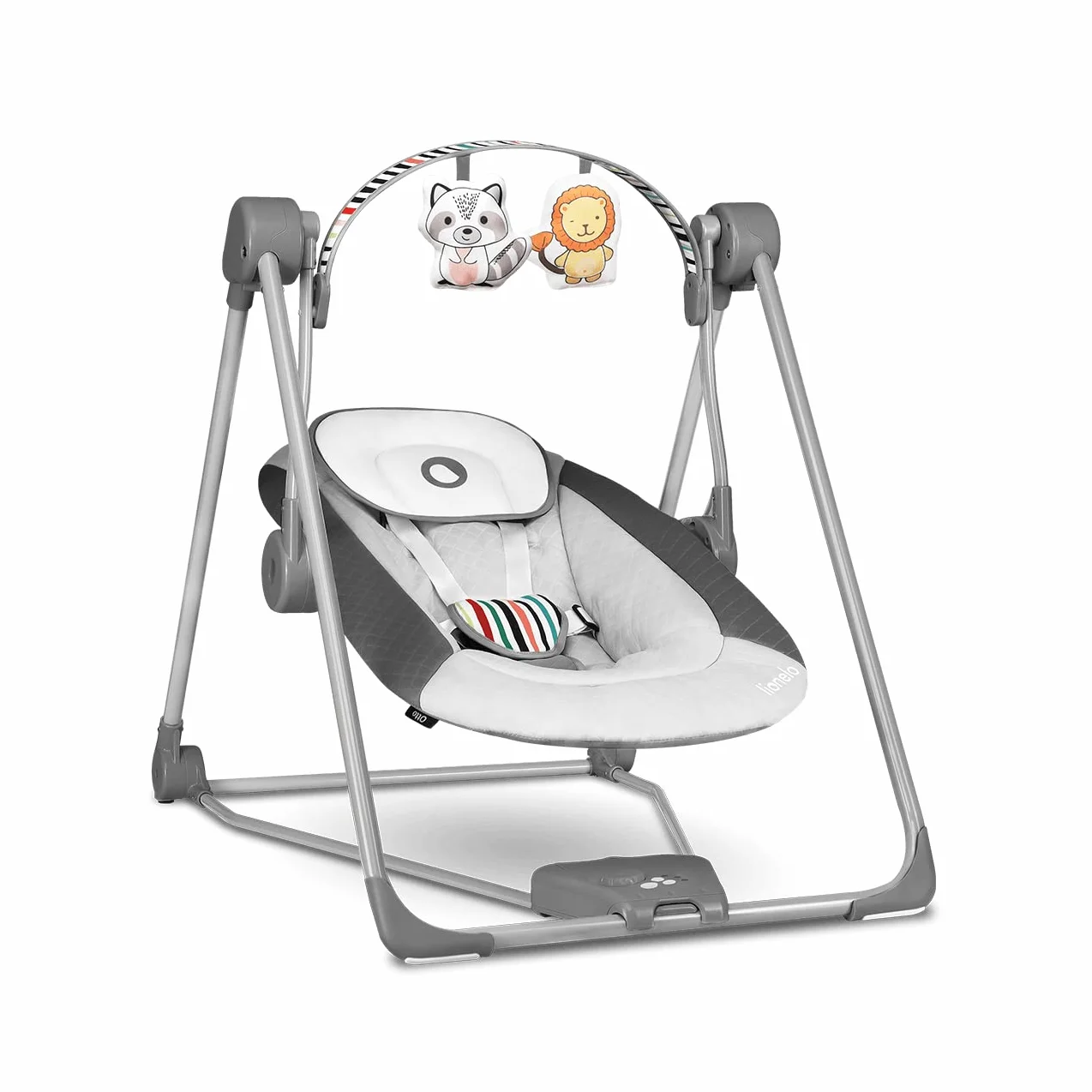 lionelo Otto Dondolo per Neonato e Bambini fino a 9kg Sdraietta con Giocattoli 5 Velocità Suoni Rilassanti Della Natura Altalena Portatile e Pieghevole Cinture a 5-punti Cavo di USB, Grigio