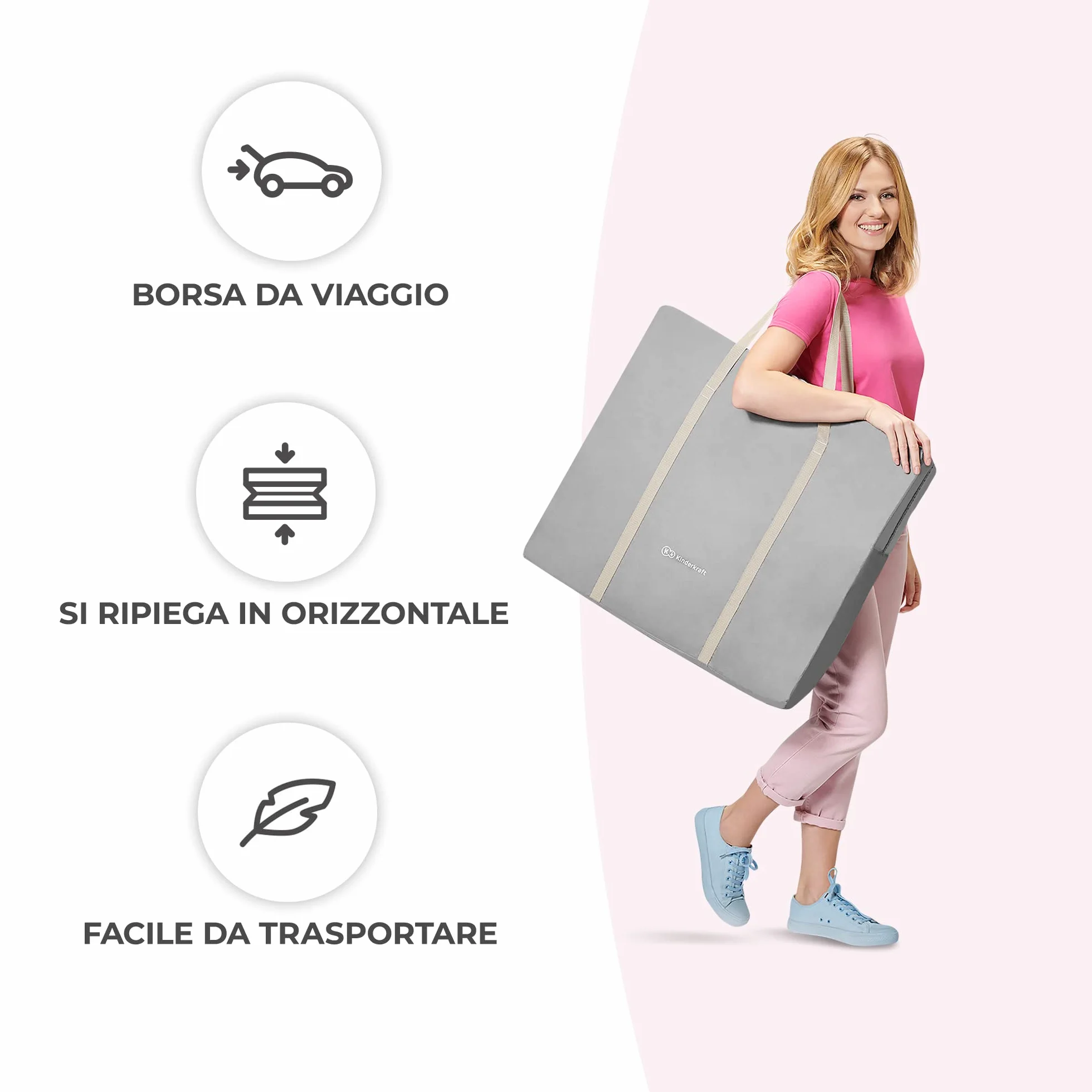 Kinderkraft LOVI Lettino da Campeggio Pieghevole per Neonati 0-9 kg Grigio