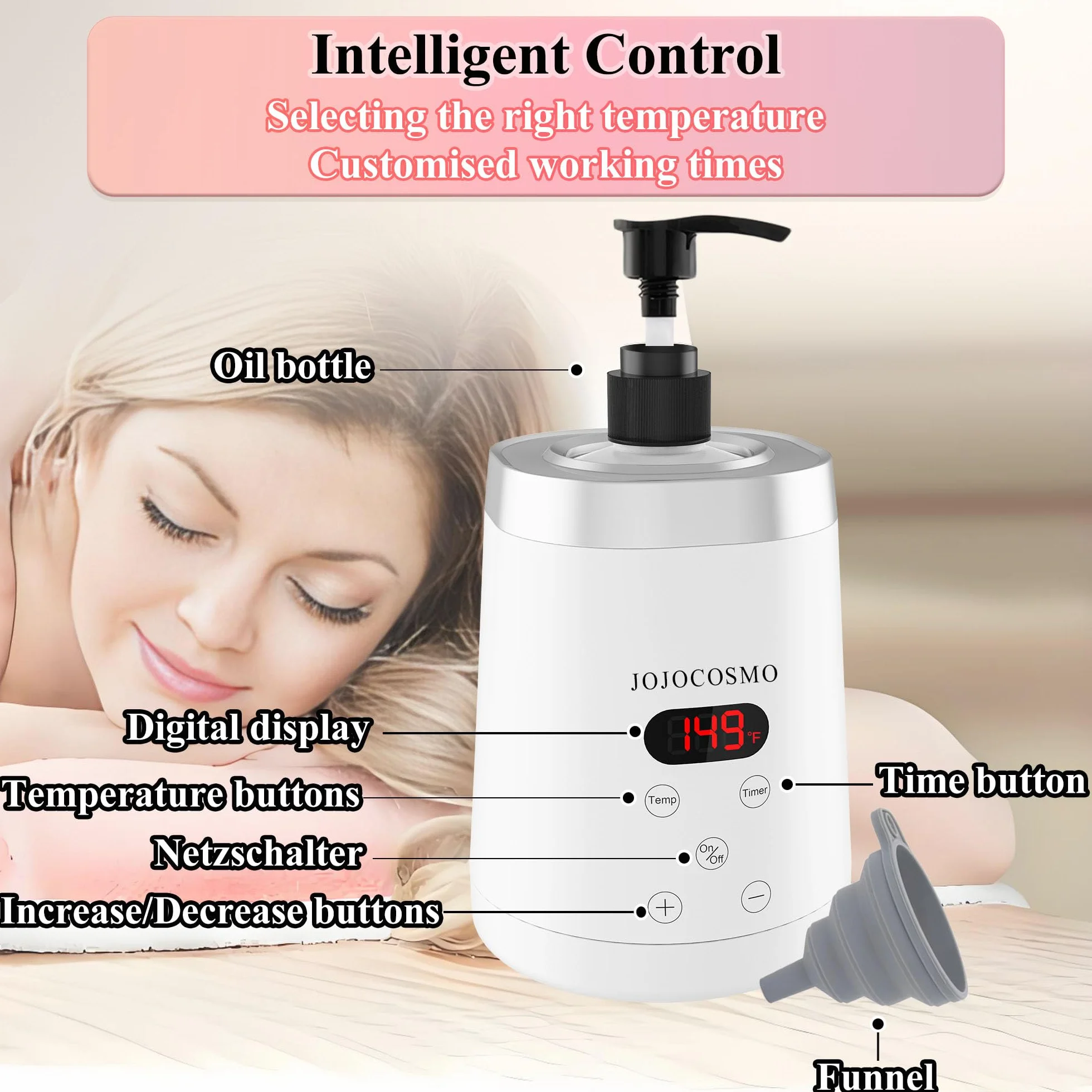 Scaldaolio da massaggio con dispenser per bottiglie, variabile, per salone e spa
