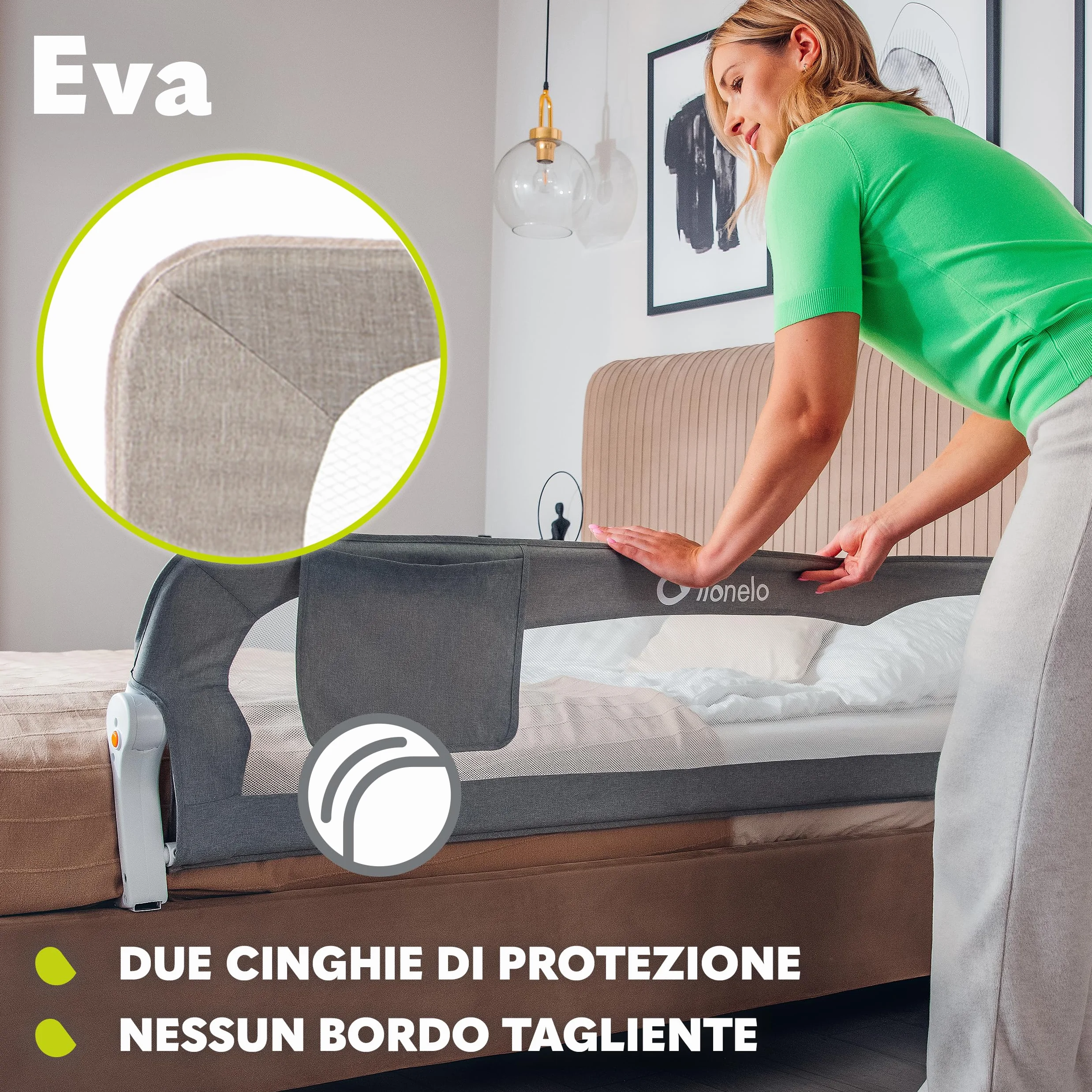 Lionelo Eva Sponda letto universale 150 cm Barriera protettiva pieghevole con blocco Standsafe